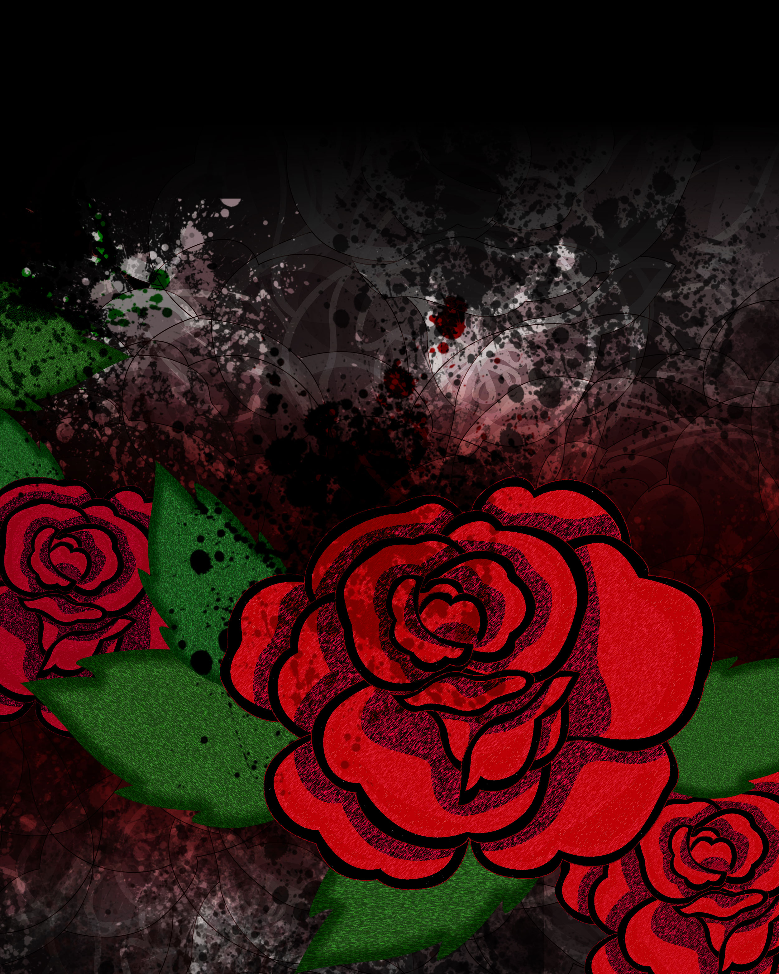 薔薇のイラスト見本-赤いバラ・黒い塗料