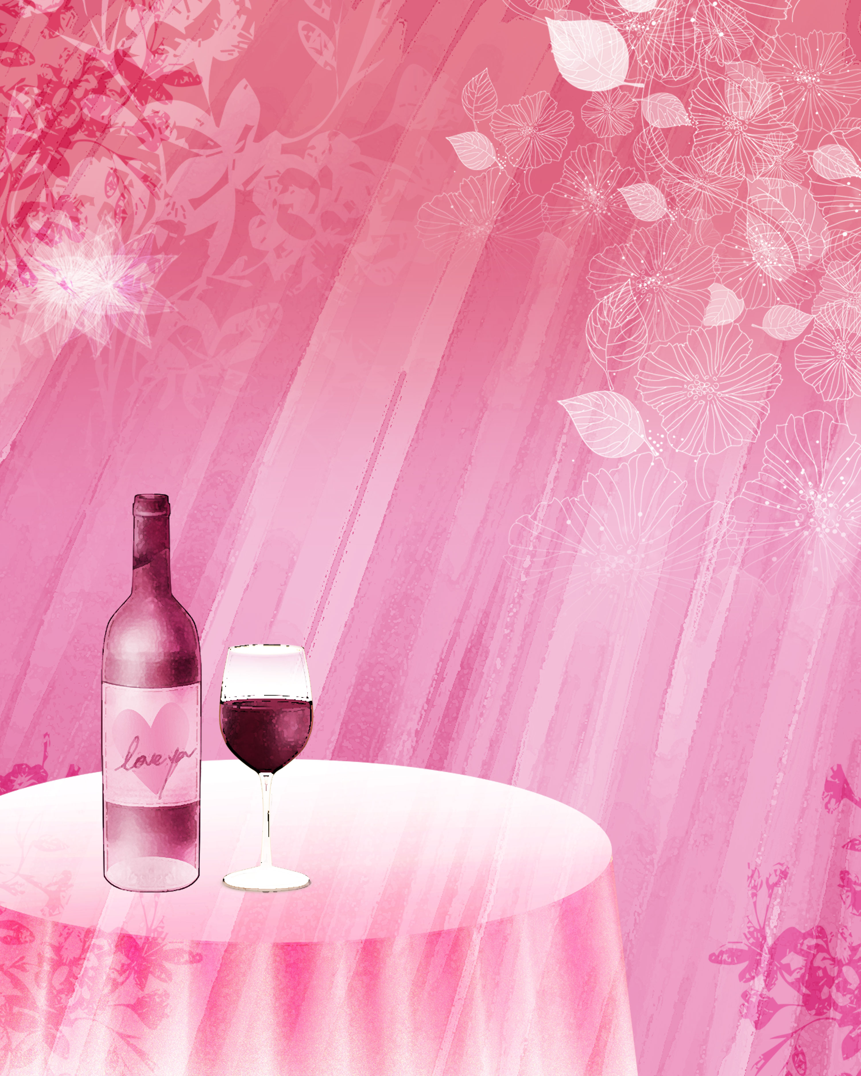 花の背景・壁紙イラスト-紫基調・ワイングラス
