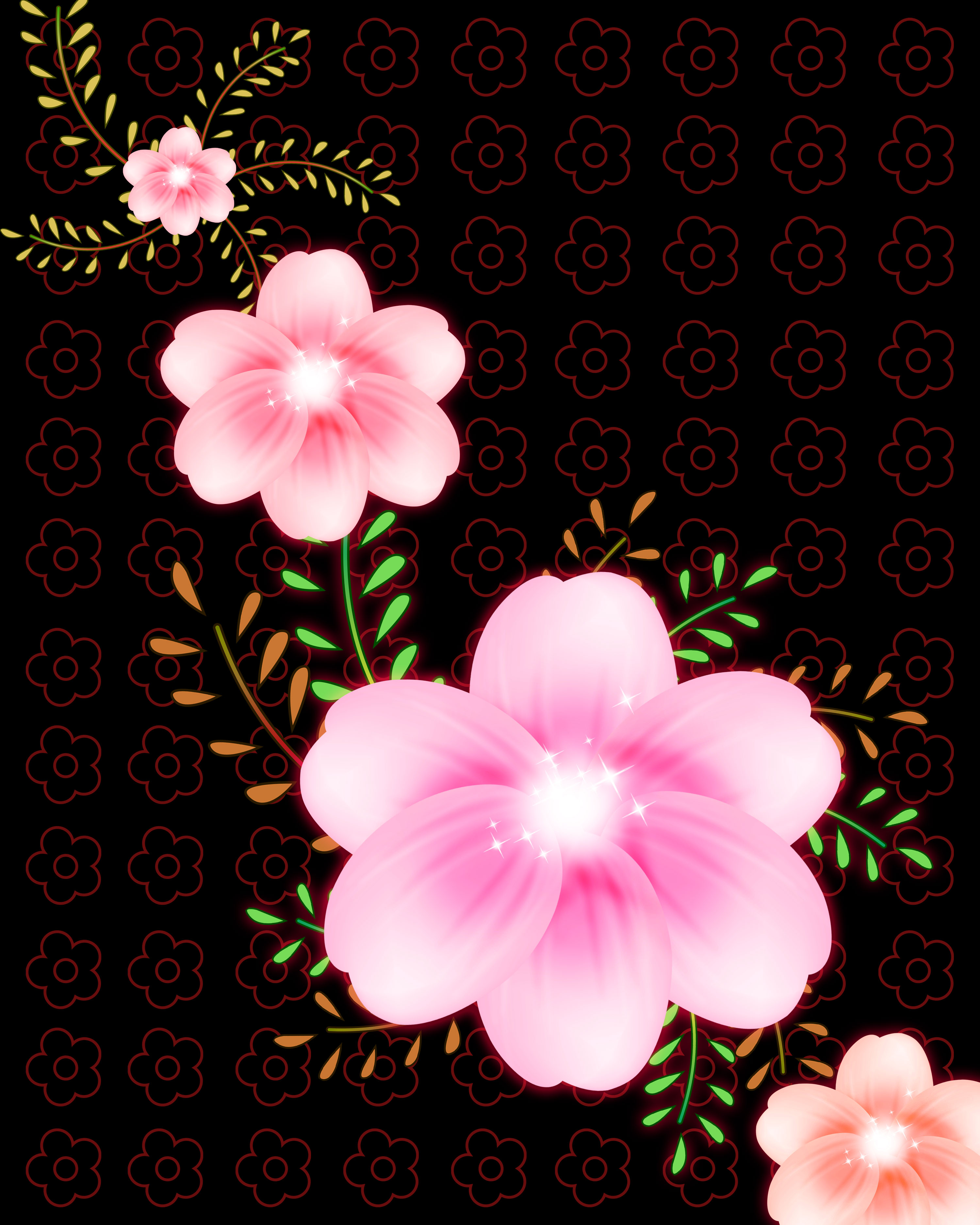 花のイラスト フリー素材 壁紙 背景no 258 夜 淡い花 ピンク 光彩