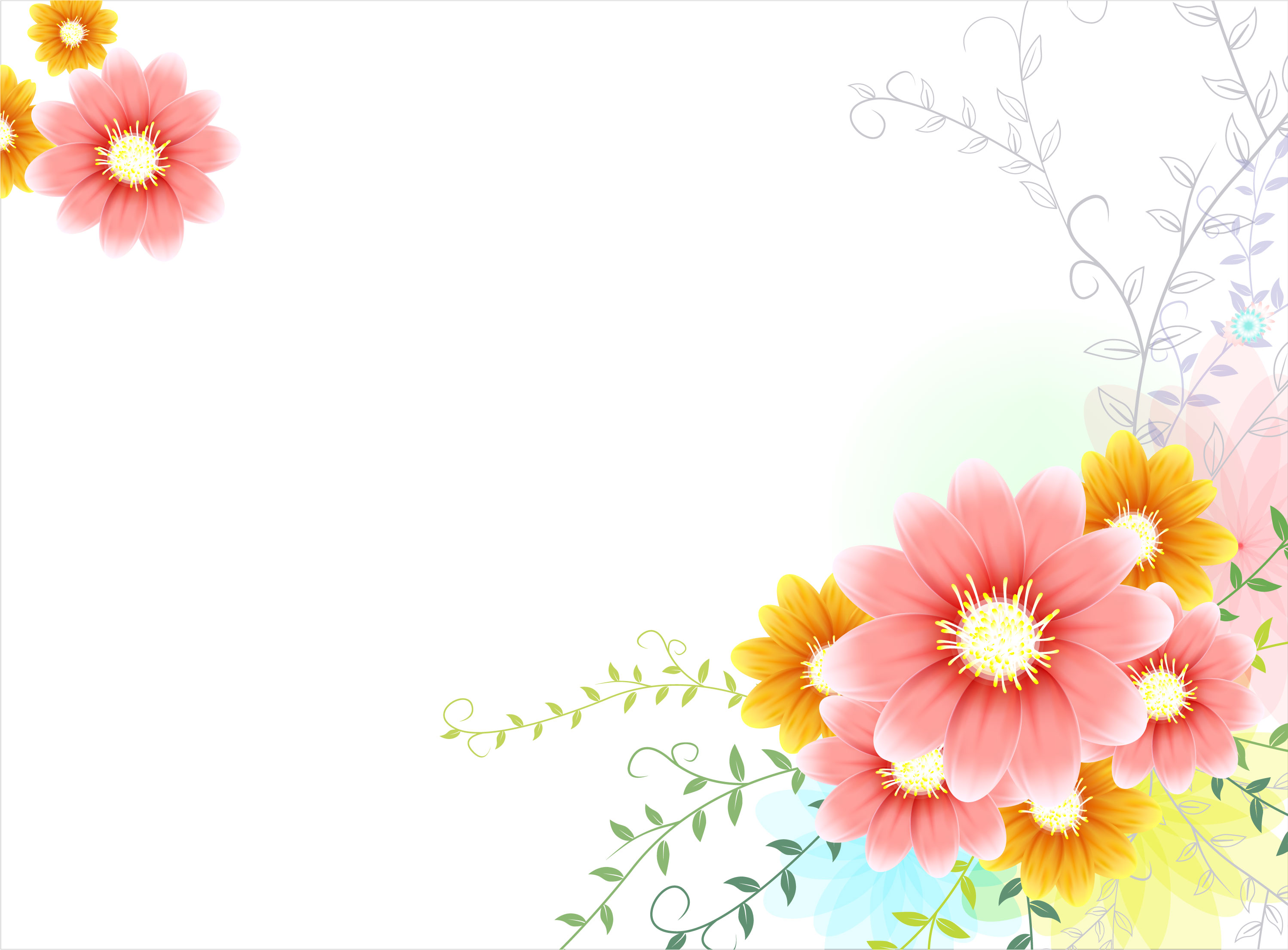 ピンクの花のイラスト・フリー素材／壁紙・背景No.637『淡い色・カラフル・角』