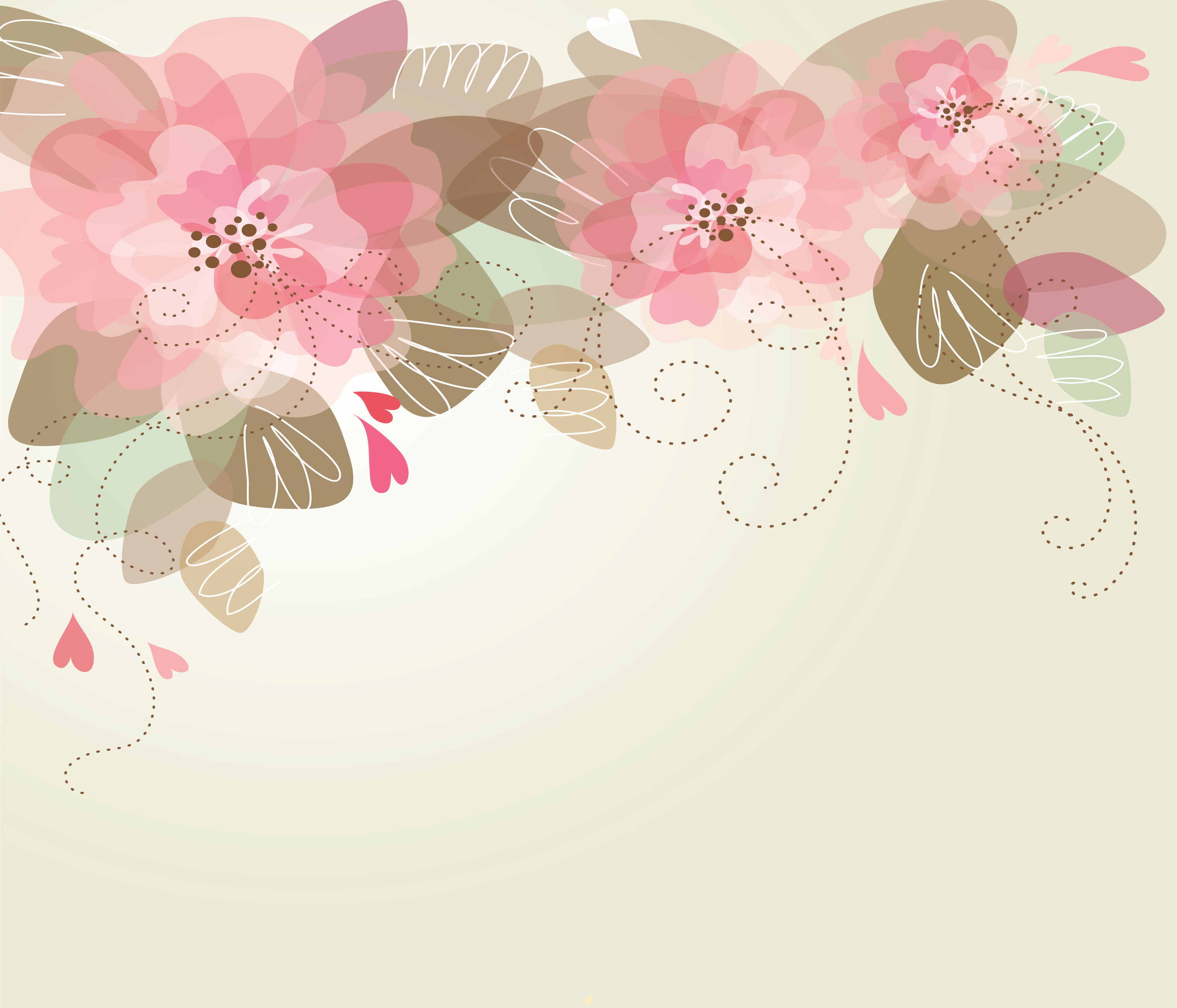 花のイラスト フリー素材 壁紙 背景no 592 赤 茶葉 ハート 点線