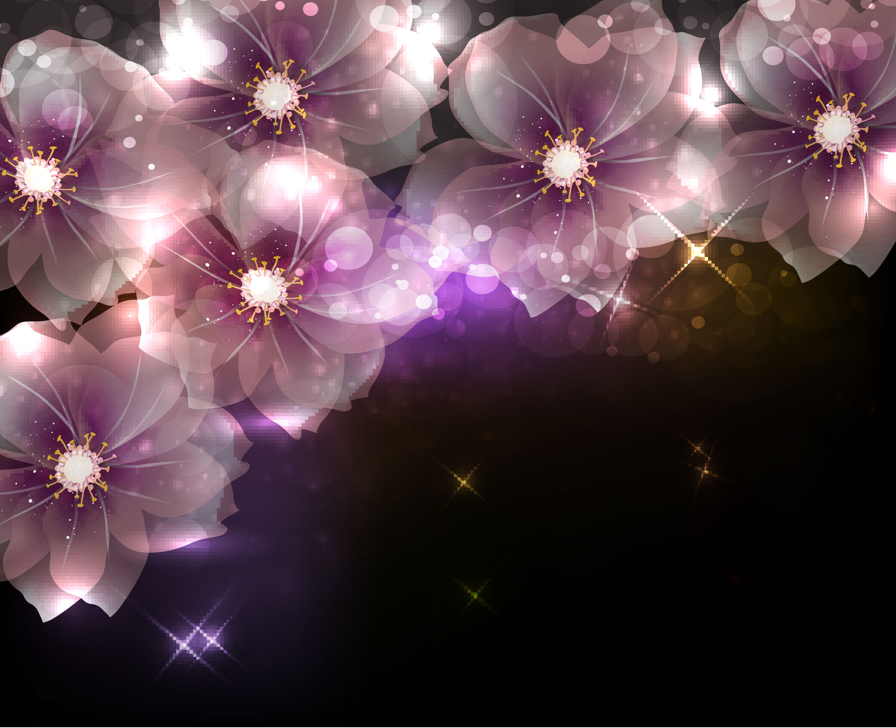 花のイラスト フリー素材 壁紙 背景no 265 ネオン色 紫 夜