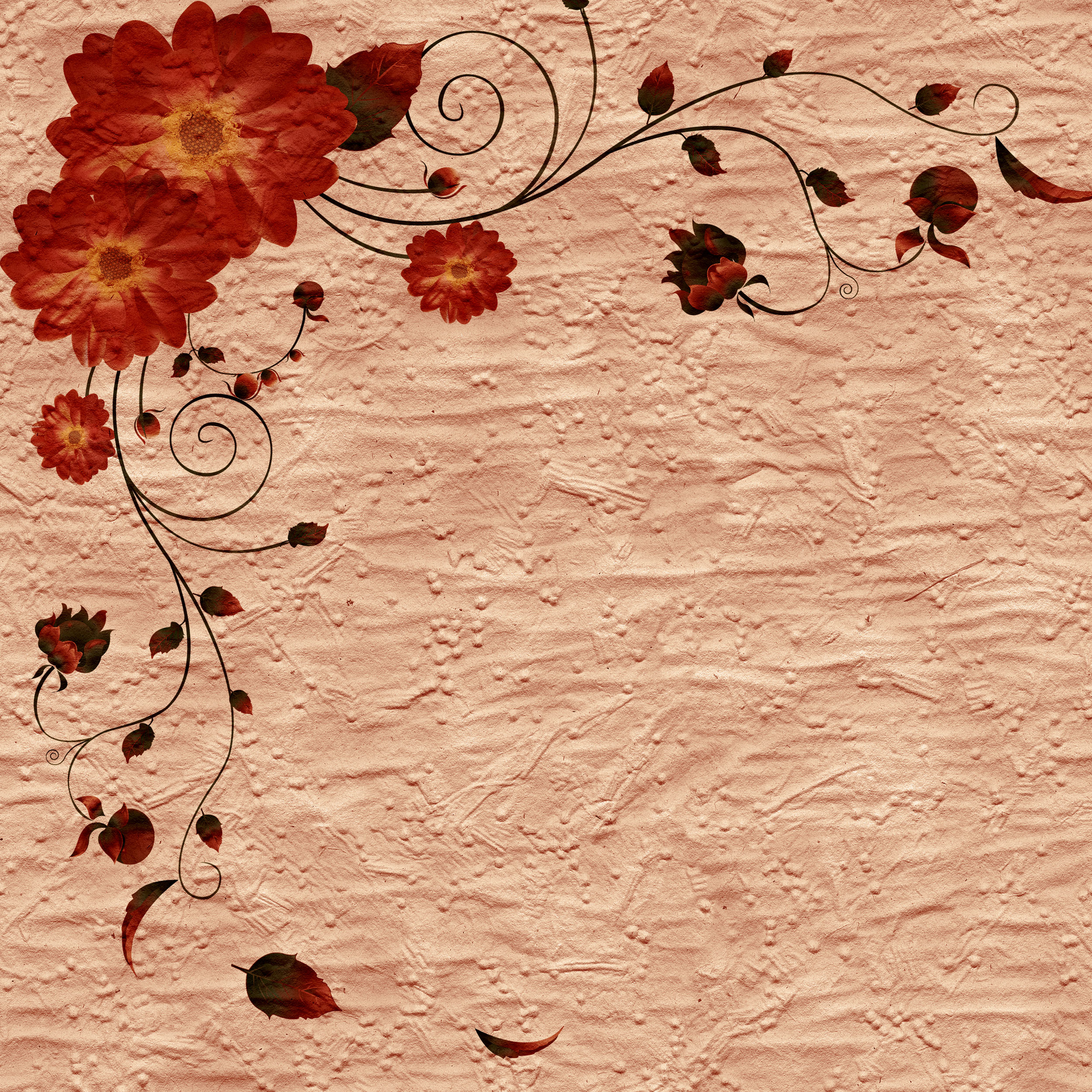 花のイラスト フリー素材 壁紙 背景no 613 赤黒 茎葉 立体的