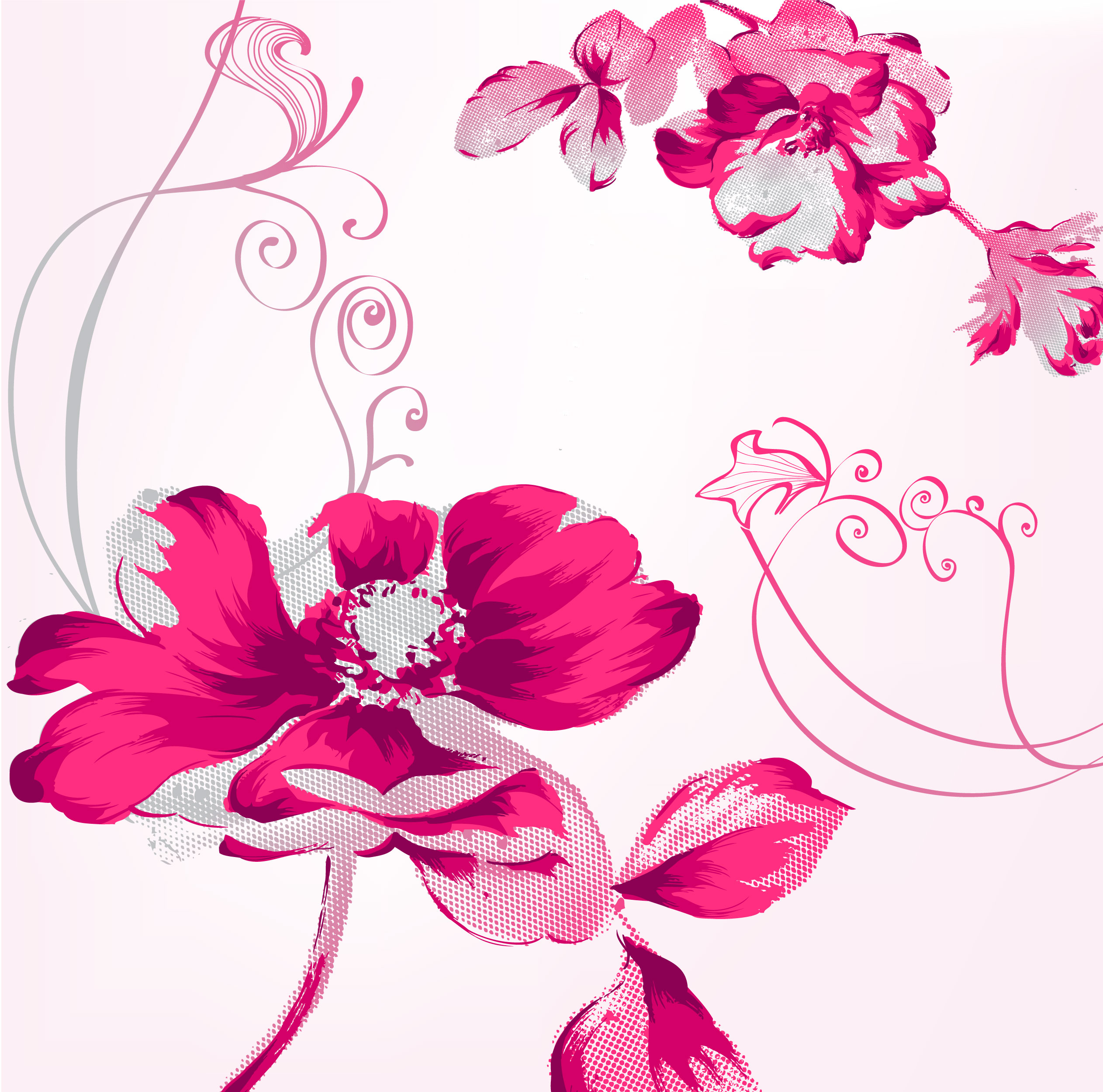 赤い花のイラスト フリー素材 背景 壁紙no 992 赤紫 ドット絵 茎葉