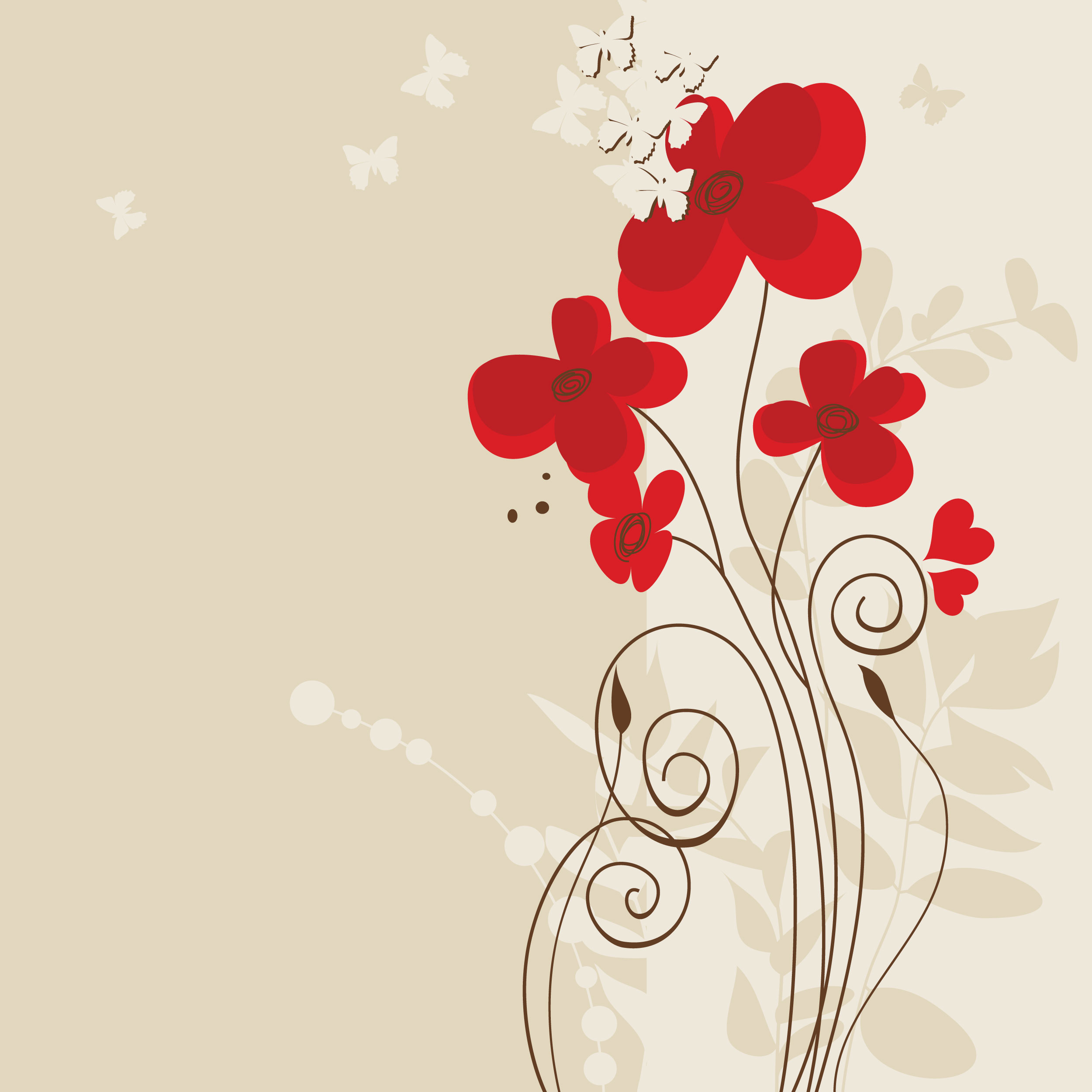 赤い花のイラスト-赤・白い蝶・ポップ