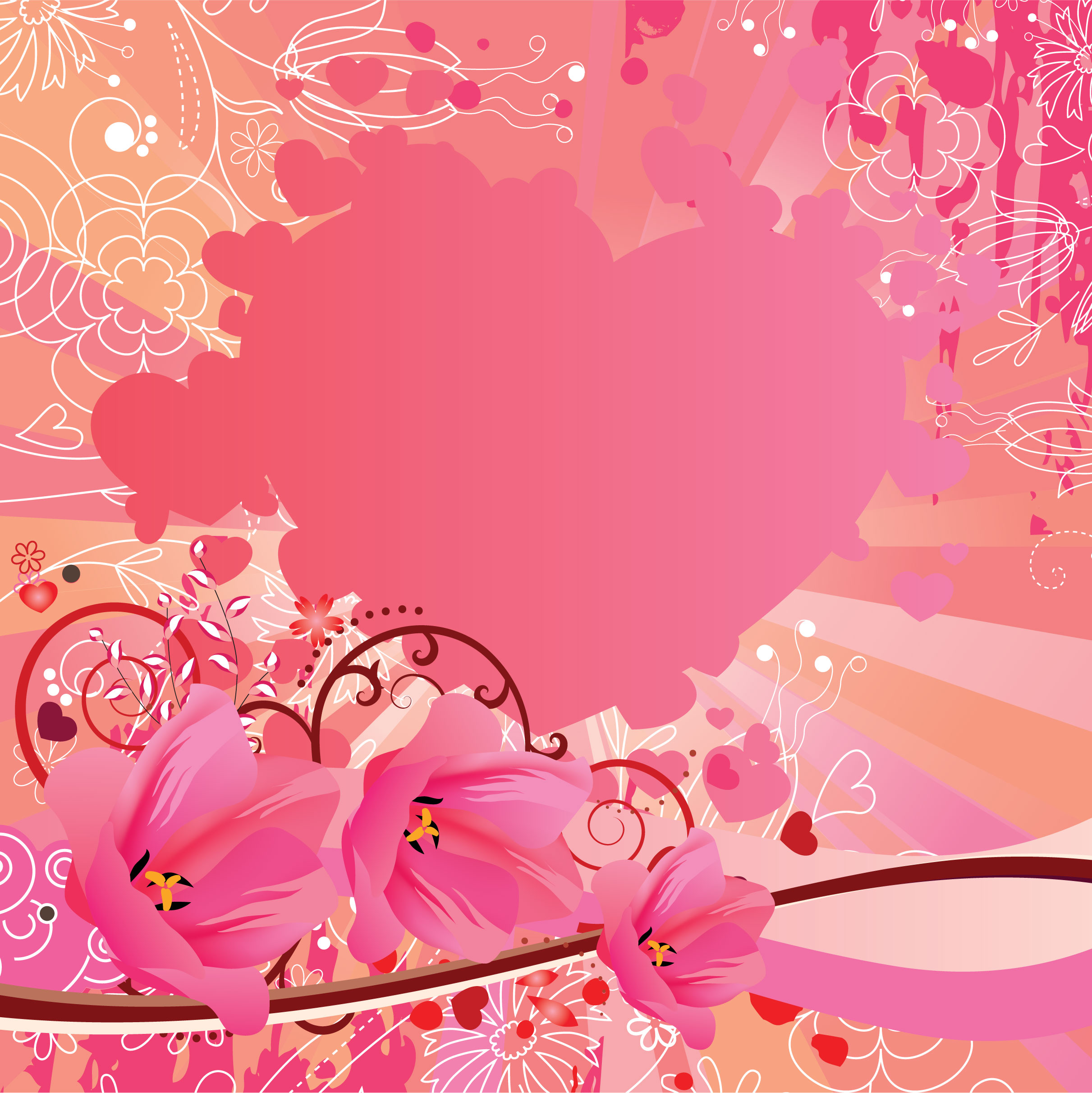 花のイラスト フリー素材 壁紙 背景no 623 ピンク ハート ポップ