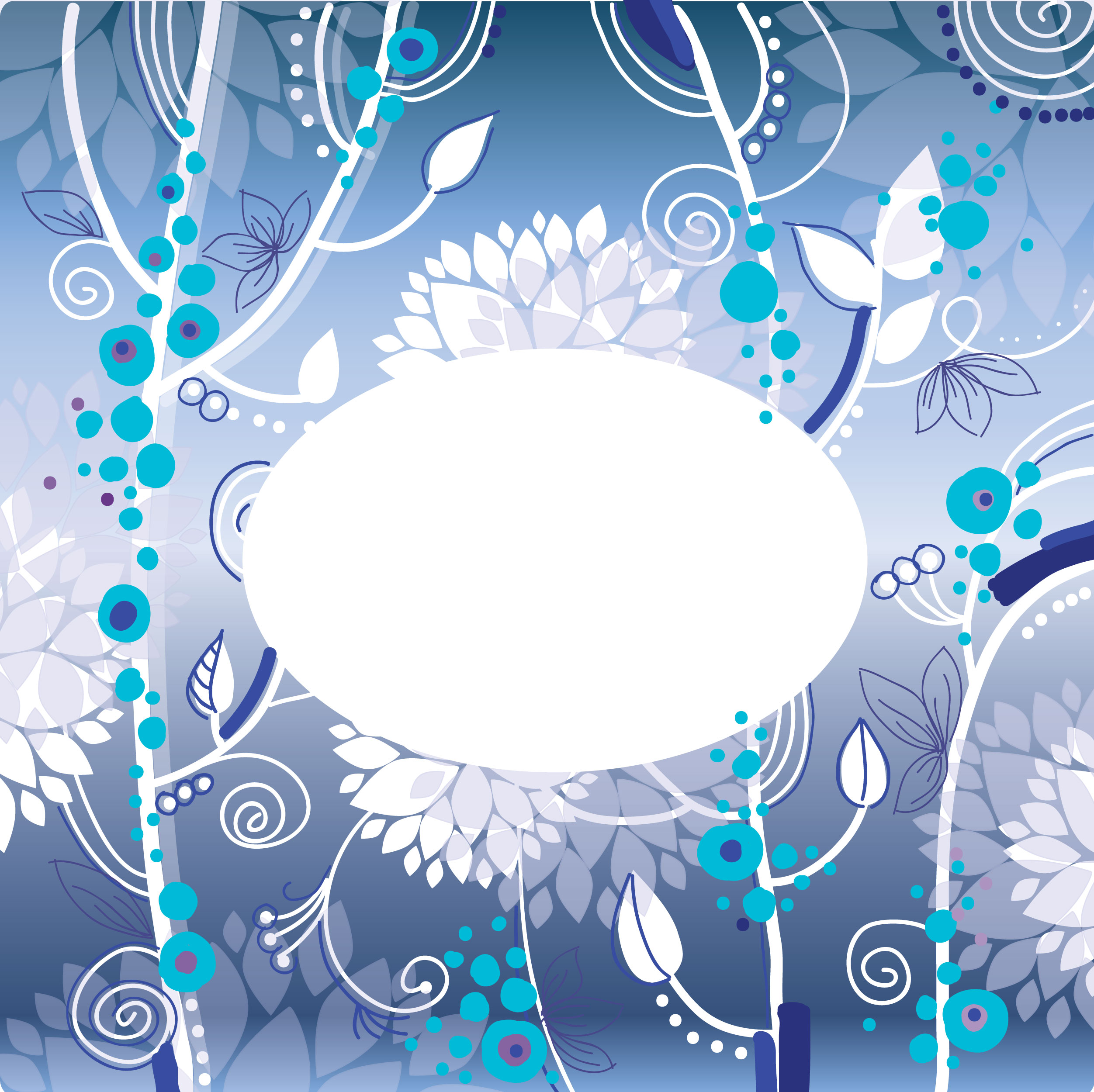 青い花のイラスト フリー素材 背景 壁紙no 343 青基調 冬 だ円窓