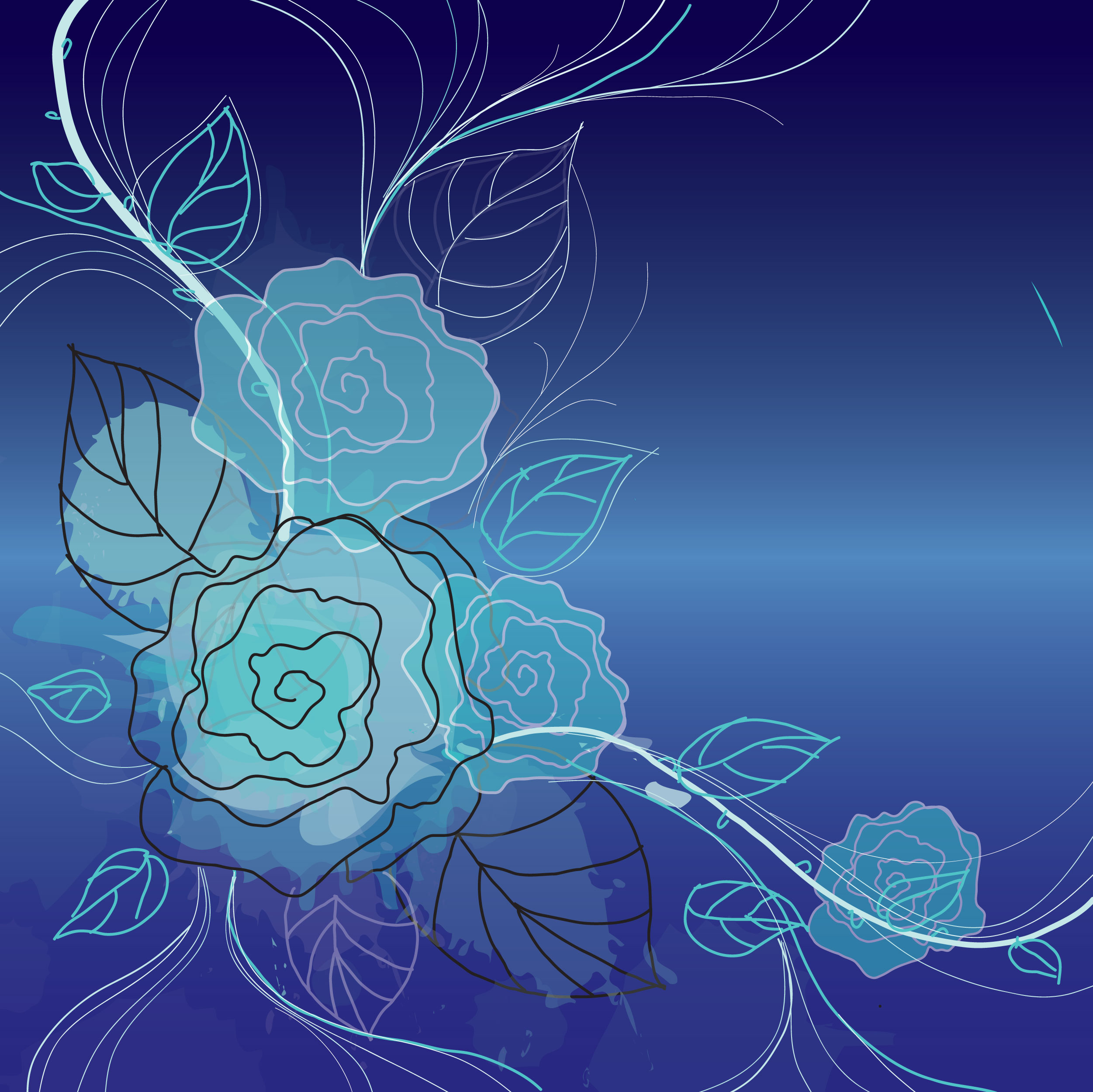 青い花のイラスト フリー素材 背景 壁紙no 344 濃青 クール ポップ