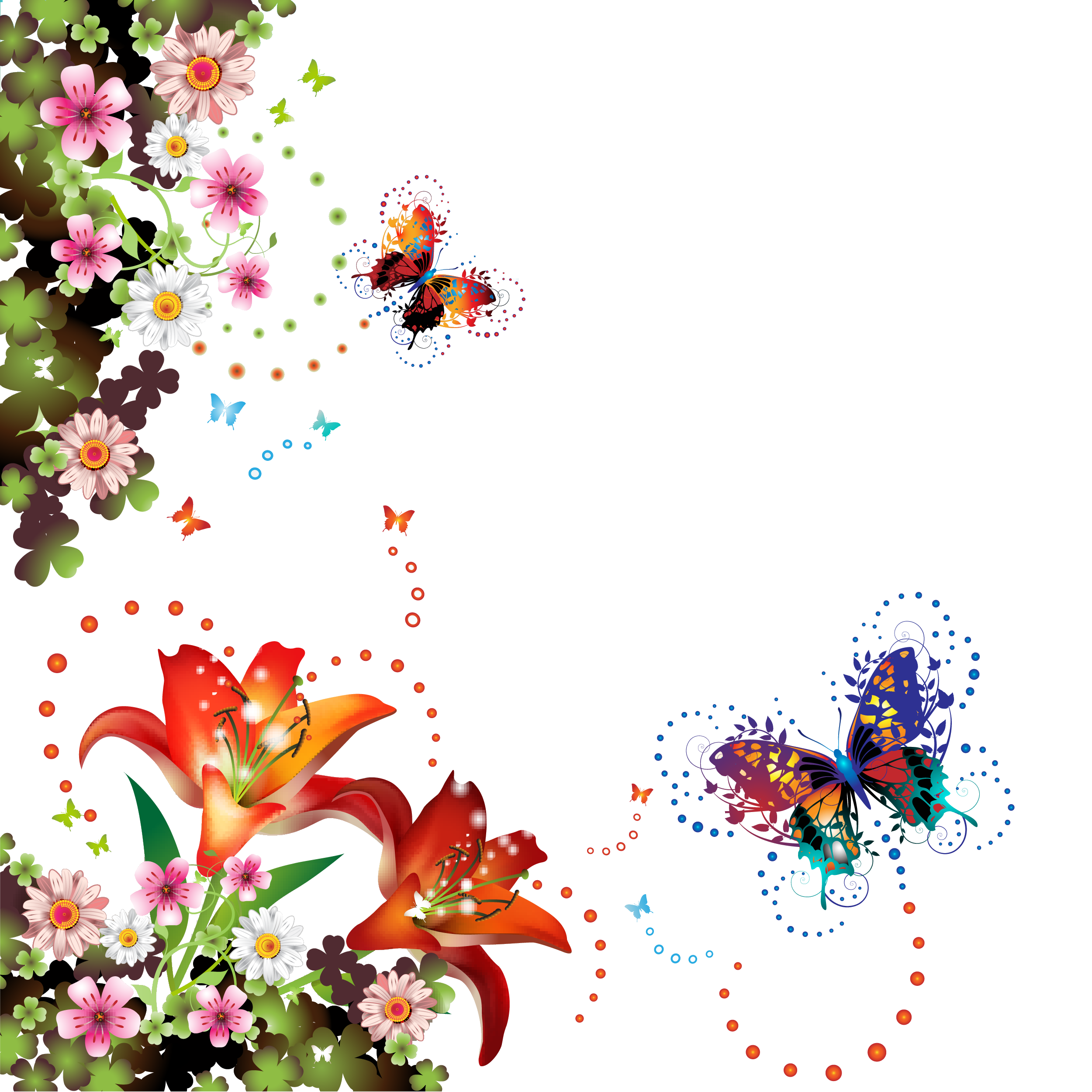 花のイラスト フリー素材 壁紙 背景no 640 赤ユリ 蝶 透過色
