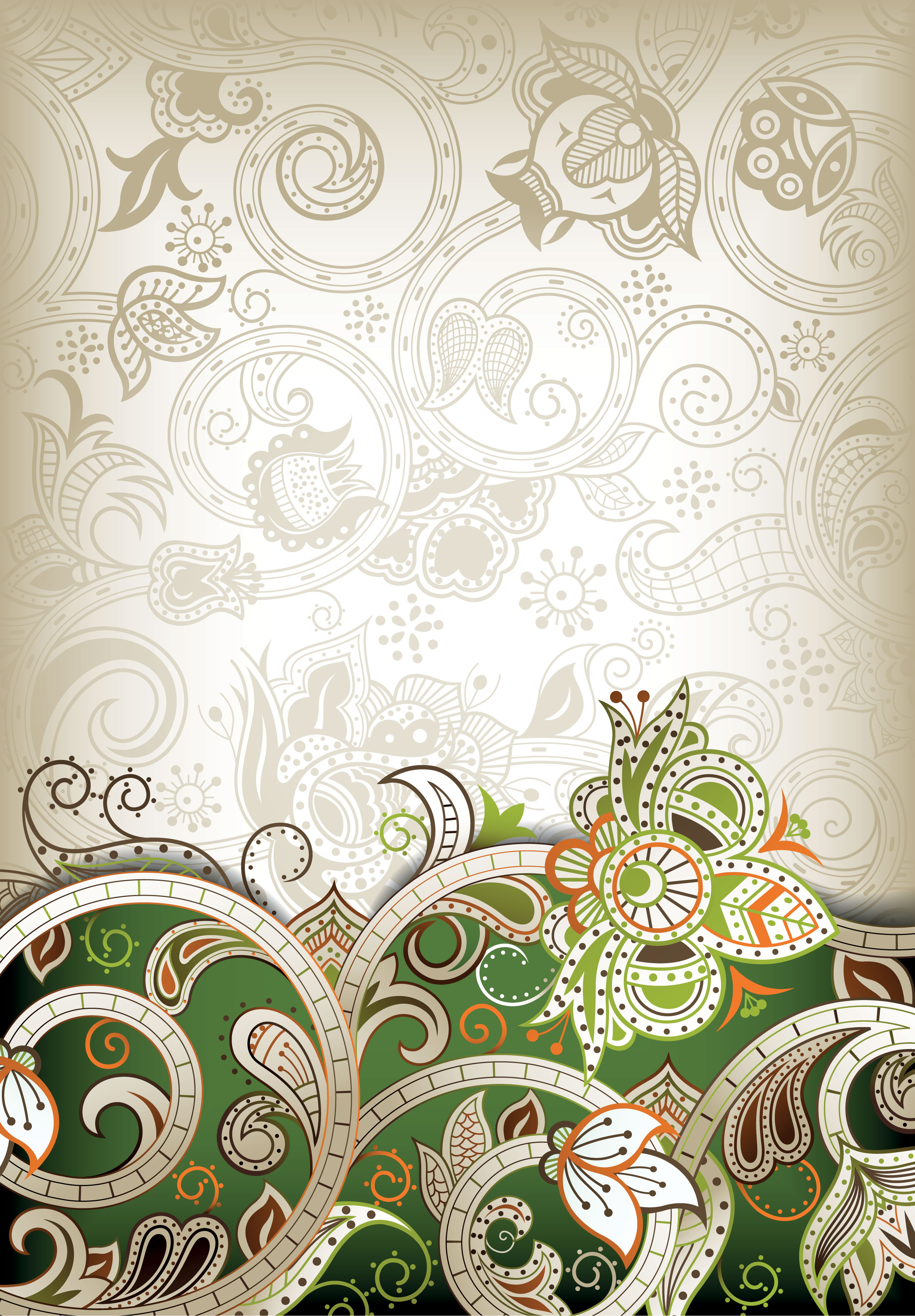 花のイラスト フリー素材 壁紙 背景no 647 茎葉模様 装飾 緑
