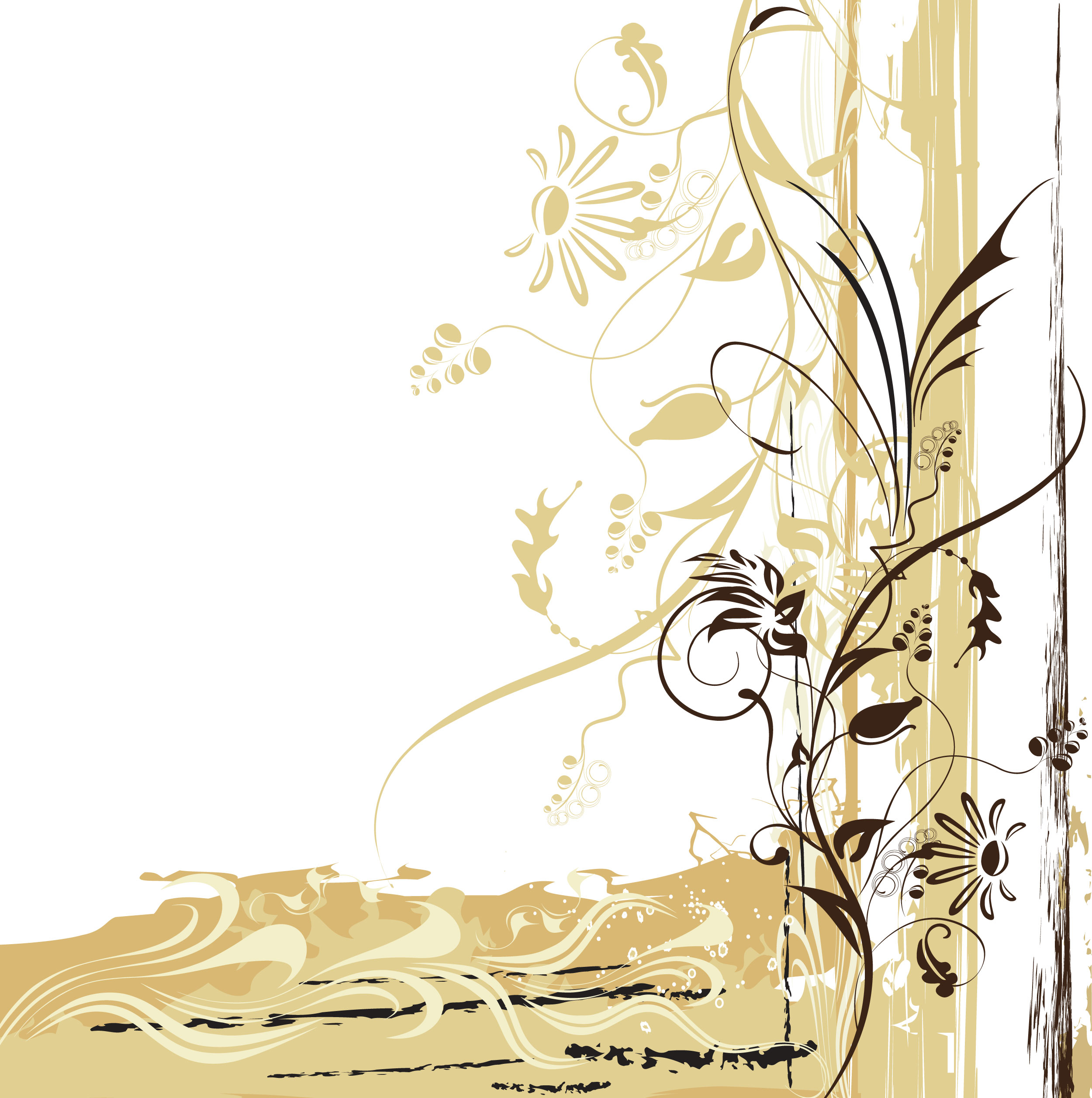 花のイラスト フリー素材 壁紙 背景no 652 黒シルエット 茶 茎葉