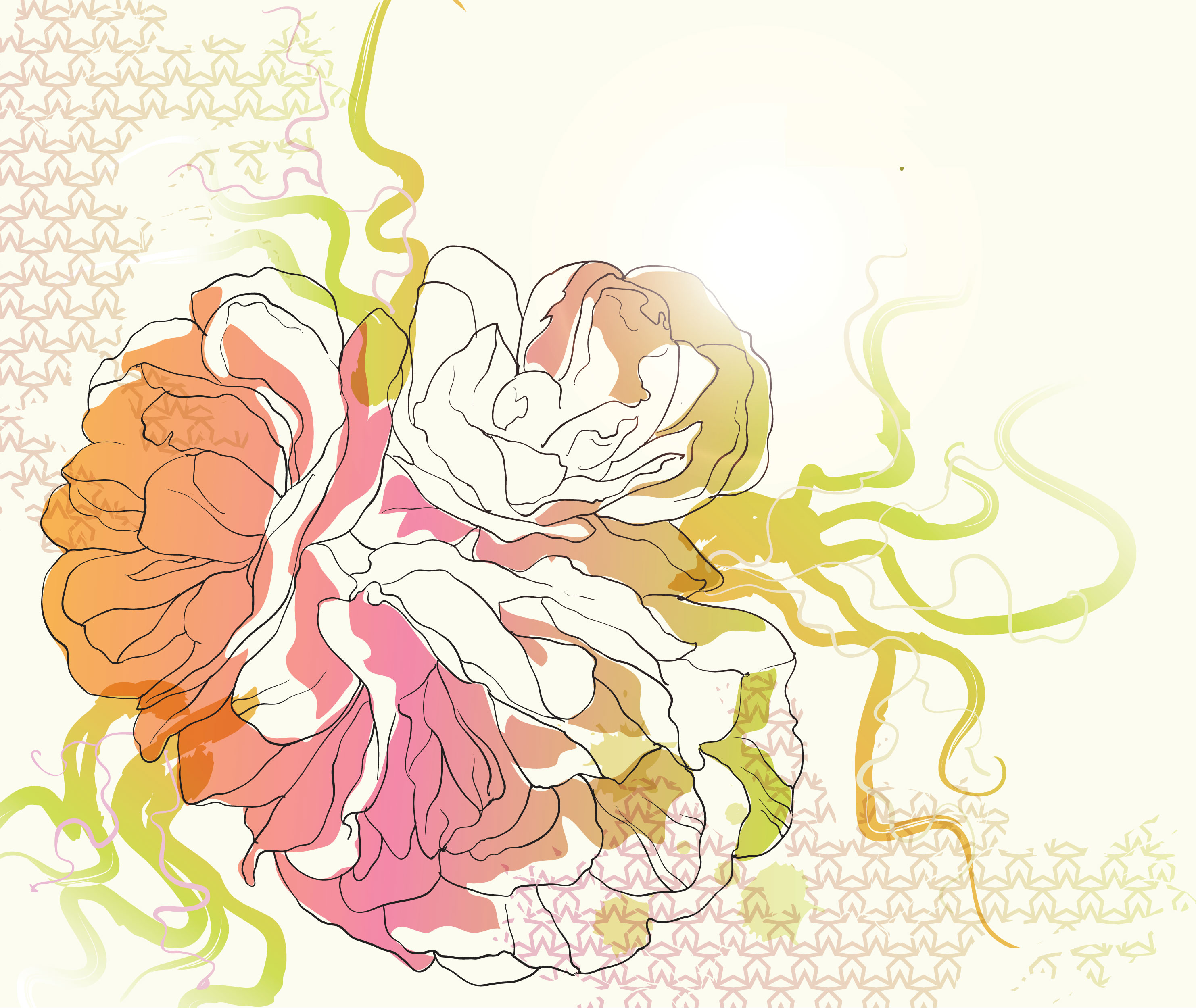 花のイラスト フリー素材 壁紙 背景no 655 手書き風線画 光彩