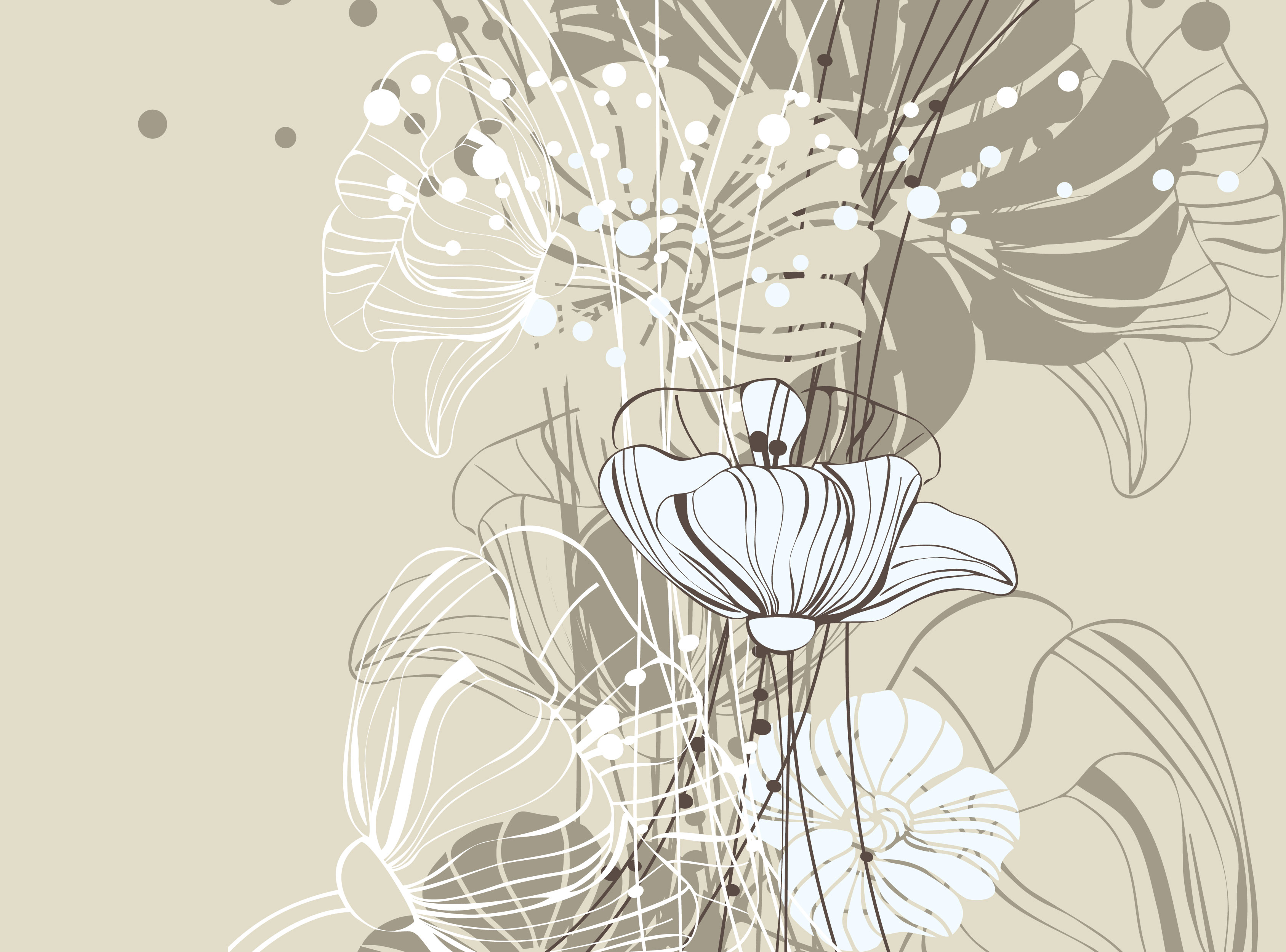 花のイラスト フリー素材 壁紙 背景no 656 手書き風線画 グレー