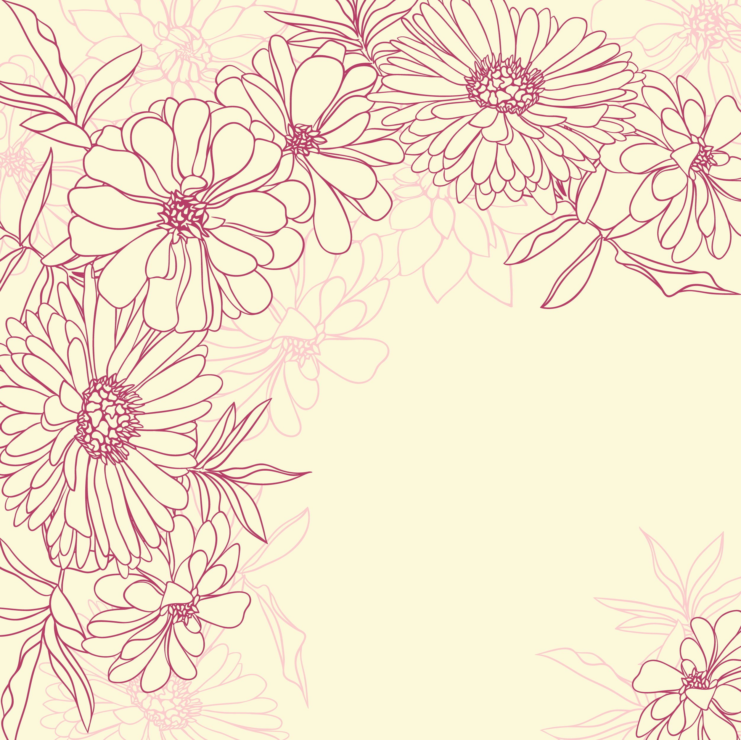 花のイラスト フリー素材 壁紙 背景no 663 クリーム色 花々