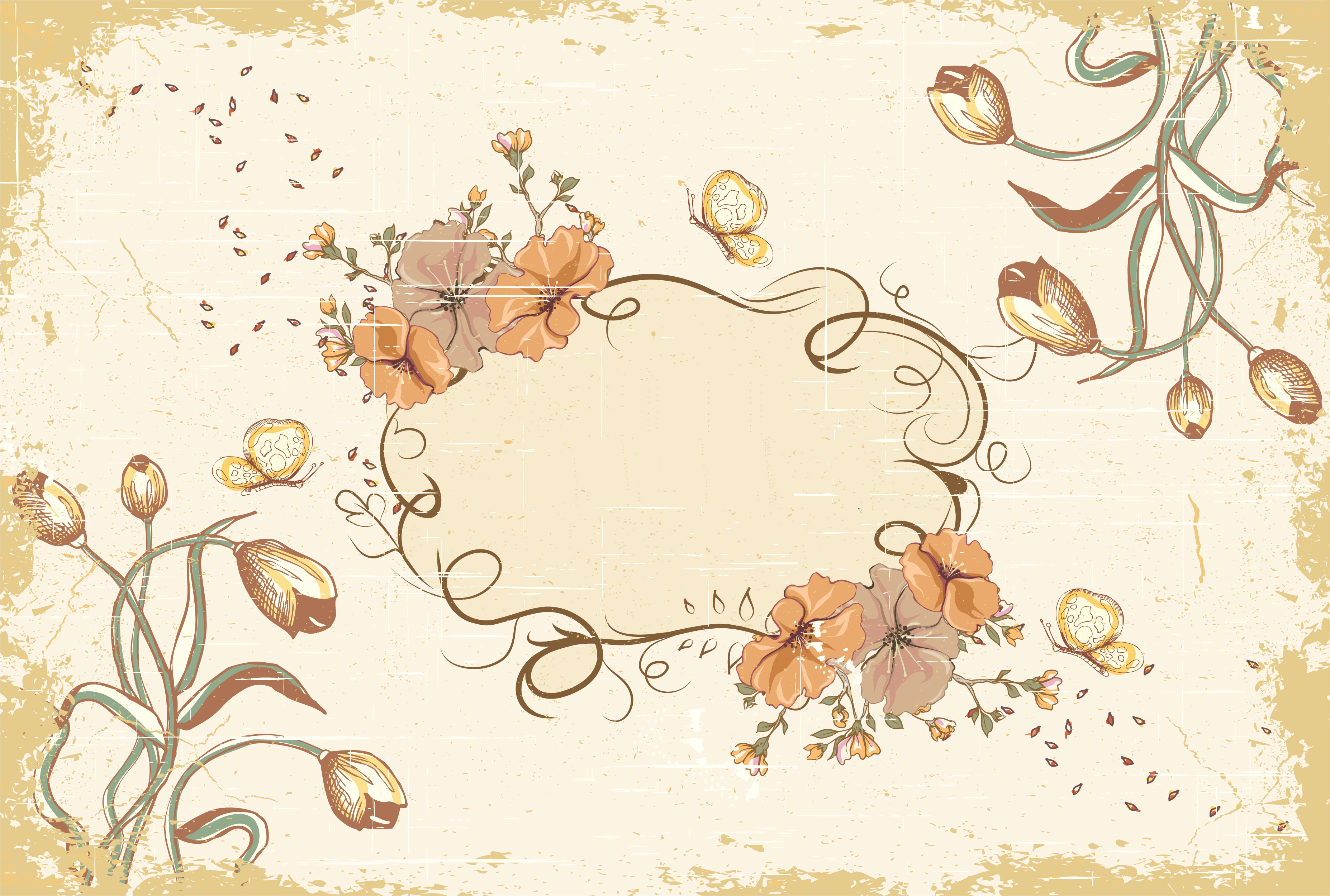 花のイラスト フリー素材 壁紙 背景no 681 シック レトロ調 茶