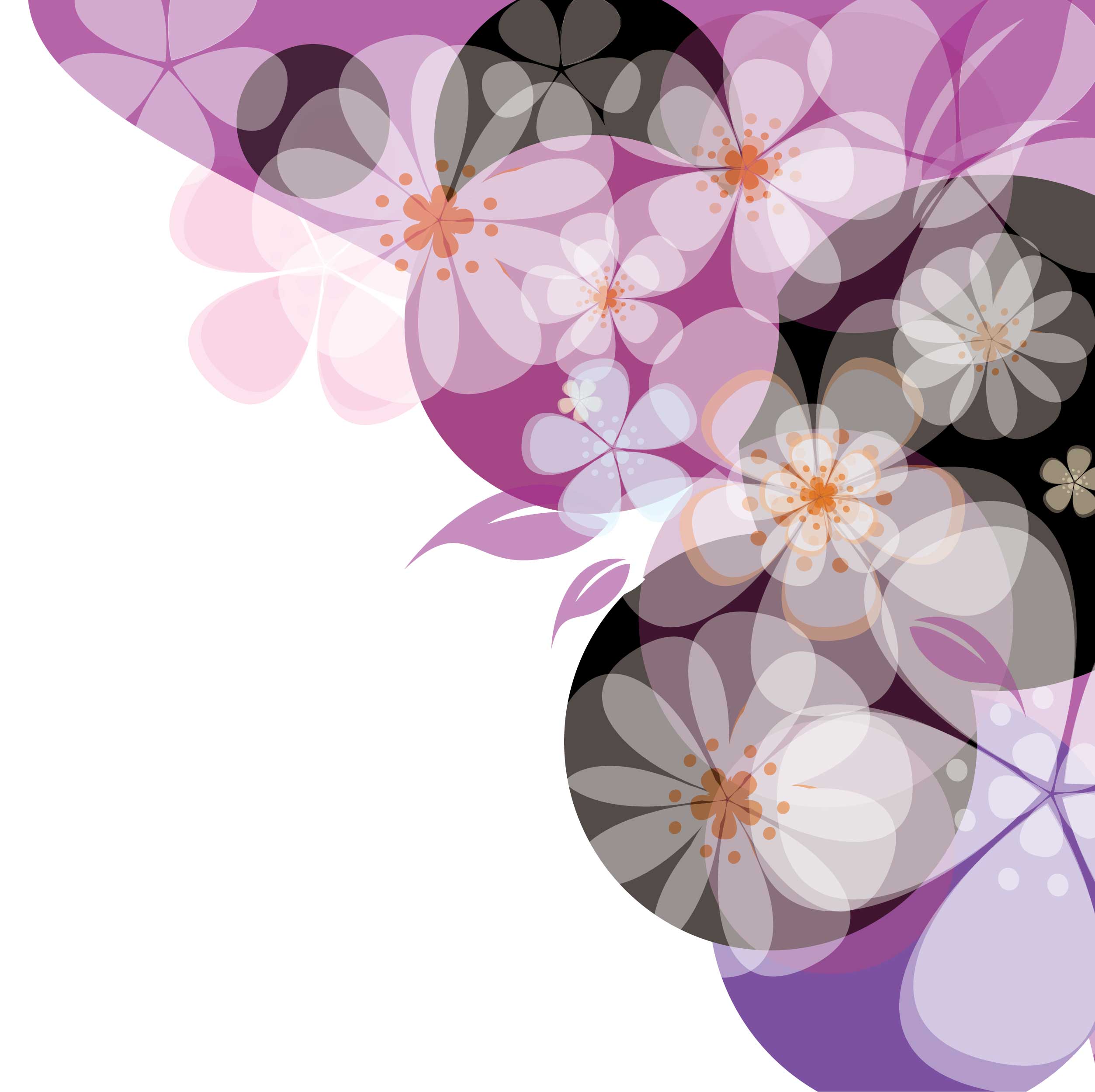 花の背景・壁紙イラスト-青紫白黒・葉