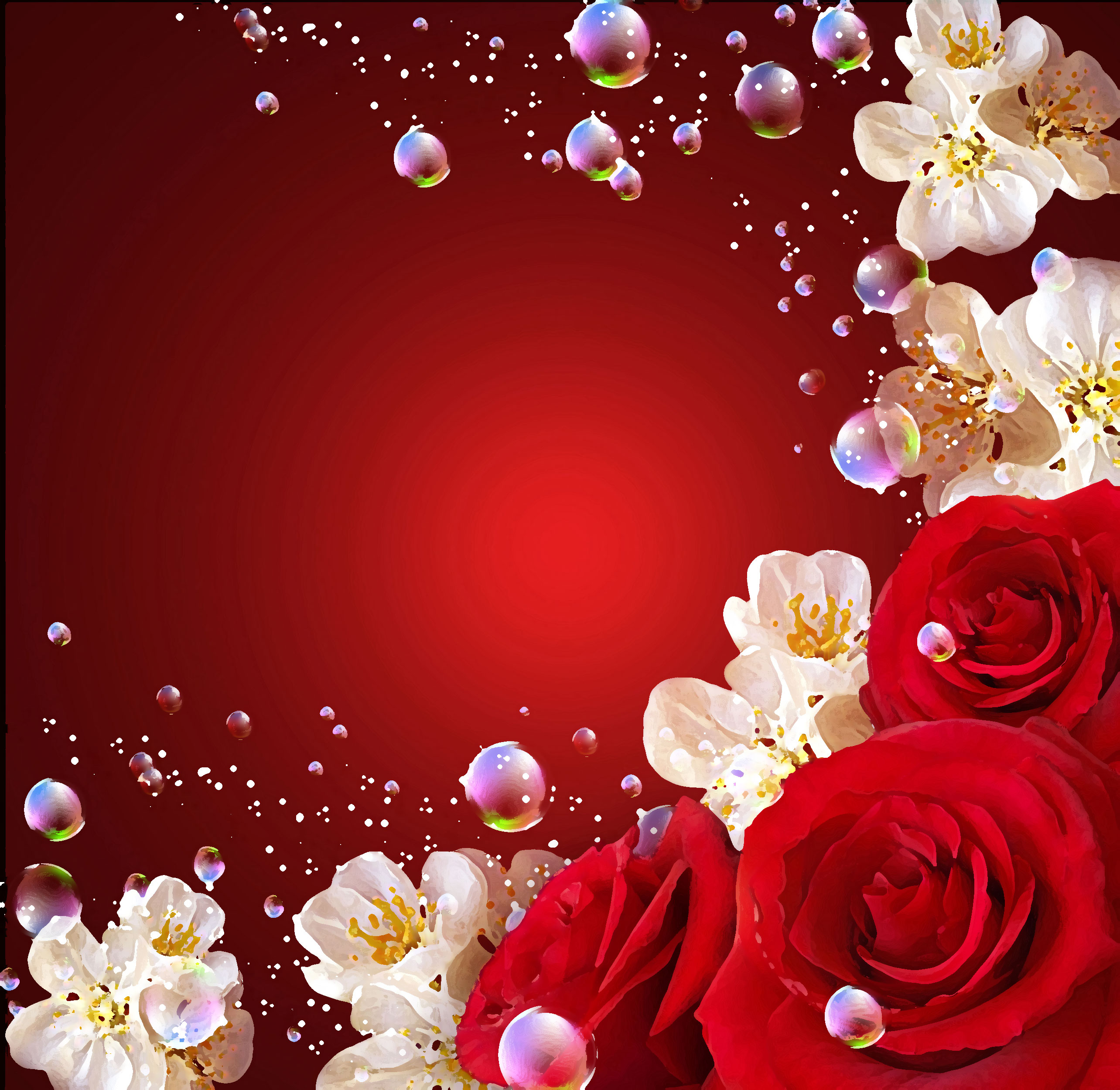 花のイラスト フリー素材 壁紙 背景no 691 赤バラ シャボン玉