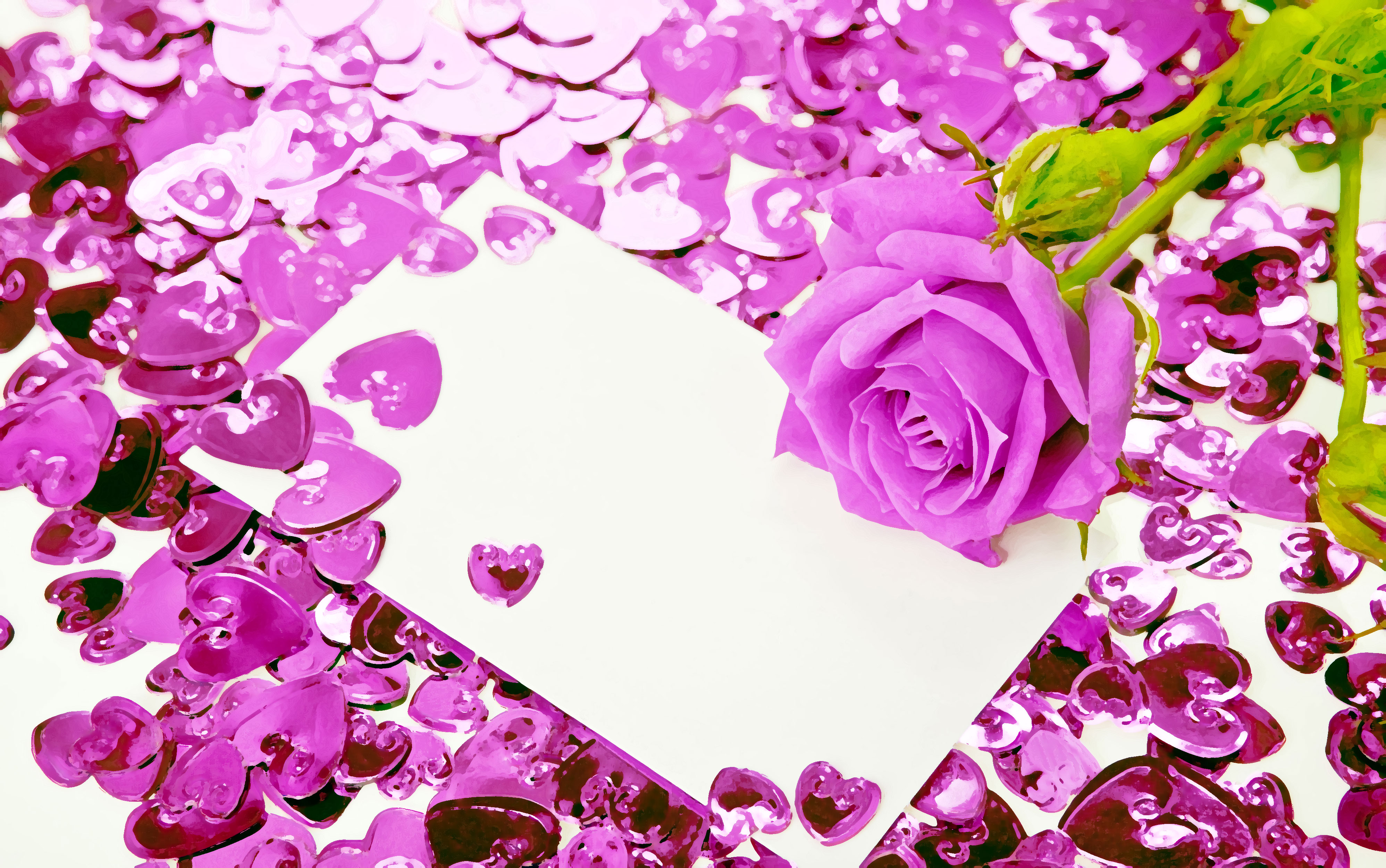 バラの画像 イラスト 壁紙 背景用 No 673 紫のバラ 手紙 ハート