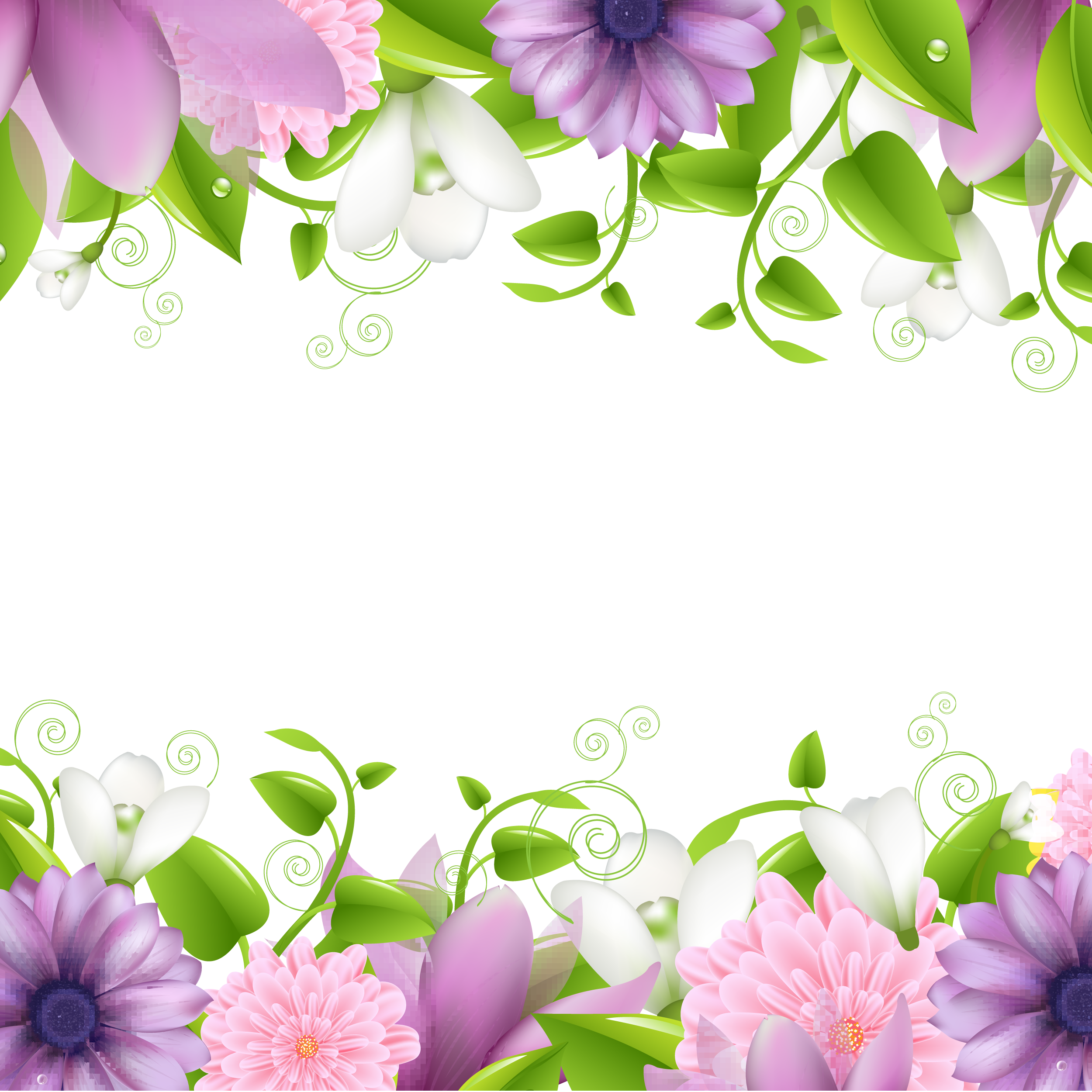 花のイラスト フリー素材 壁紙 背景no 3 紫白ピンク 緑葉