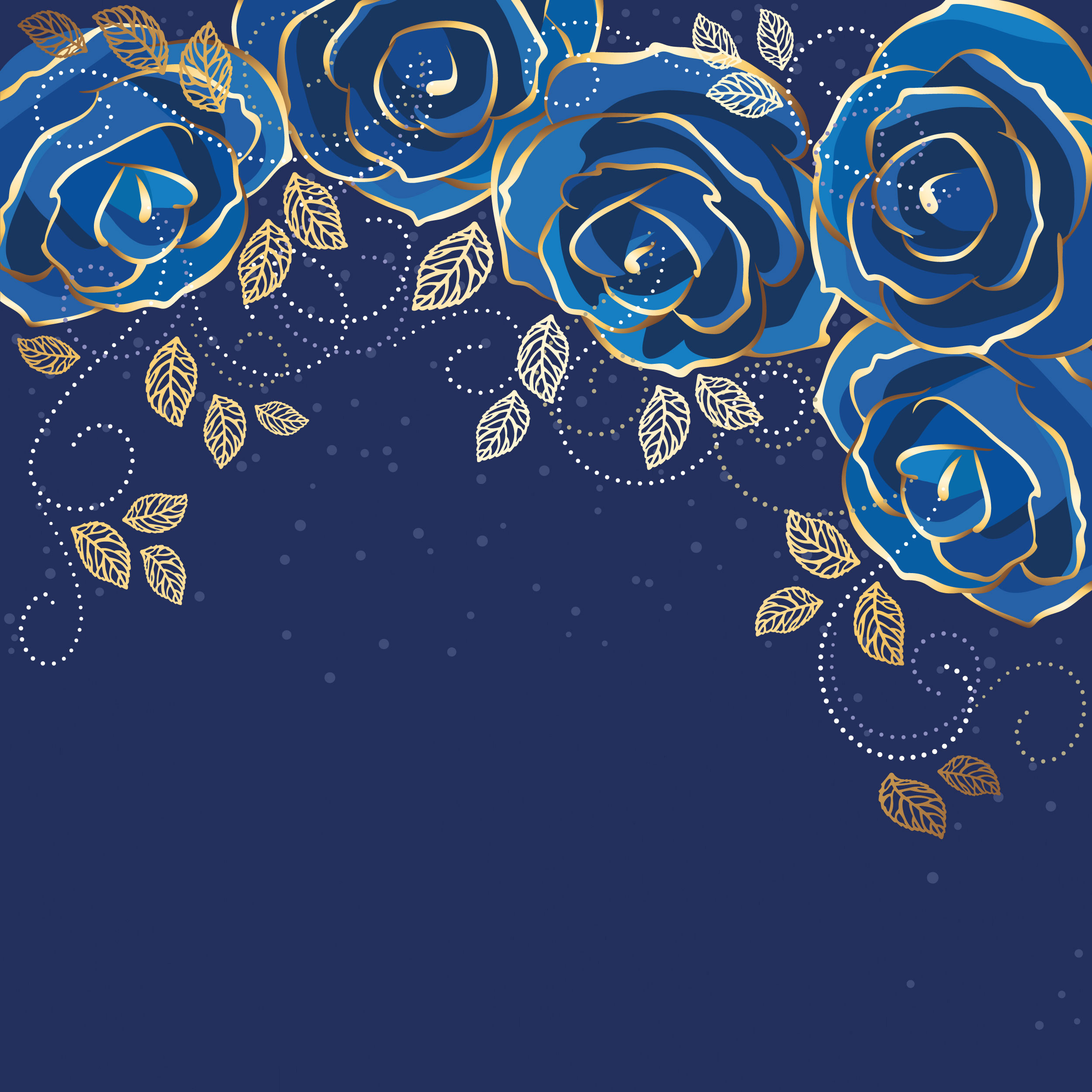 青い花のイラスト フリー素材 背景 壁紙no 351 青いバラ 金色葉
