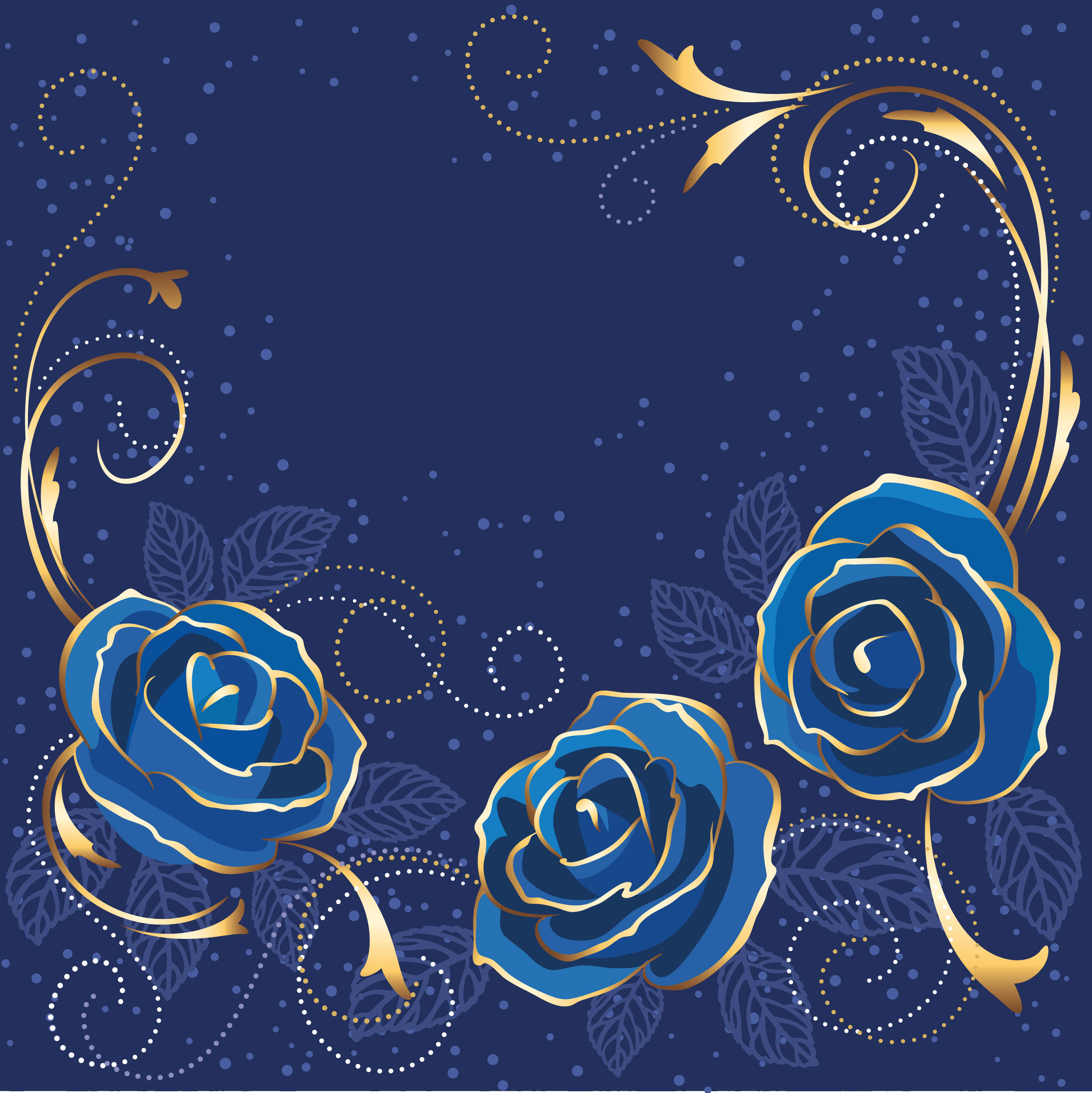 バラの画像 イラスト 壁紙 背景用 No 675 青いバラ 金色の葉