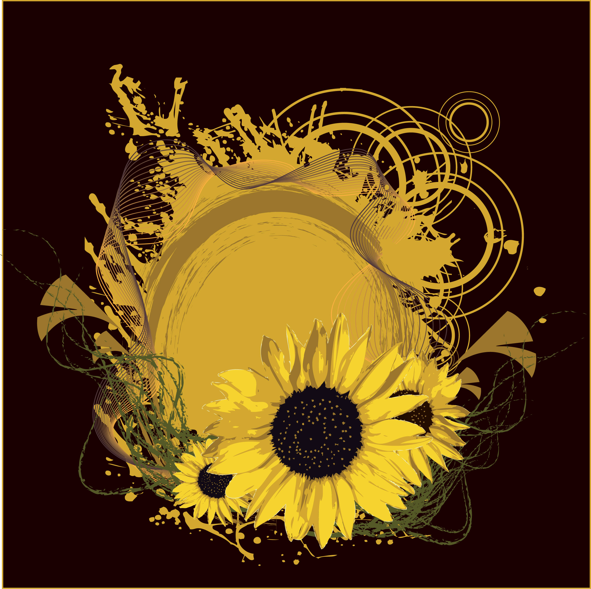 黄色の花のイラスト フリー素材 背景 壁紙no 310 ひまわり シック 黒背景