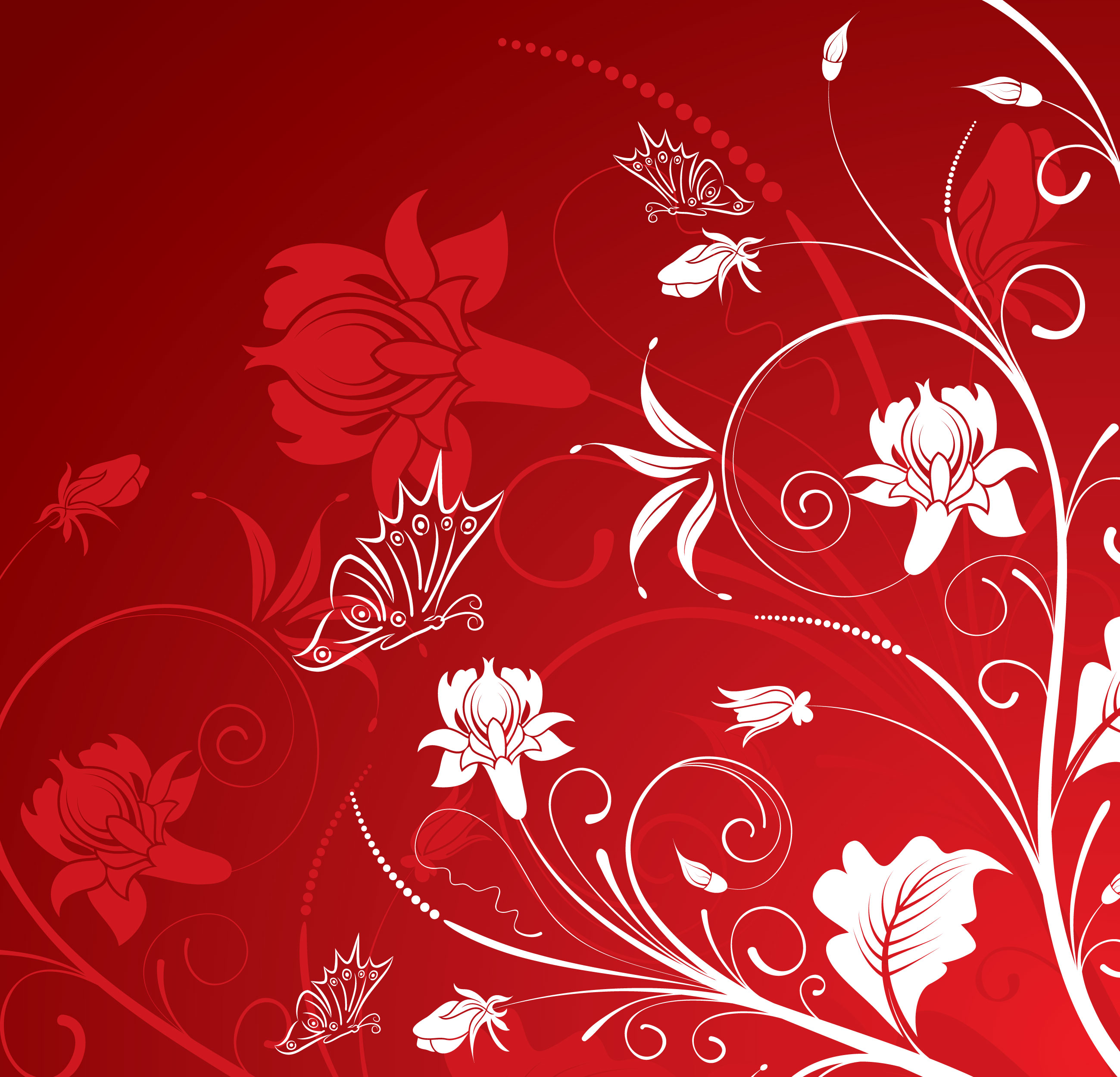 赤い花のイラスト フリー素材 背景 壁紙no 1008 白抜き ワインレッド 蝶