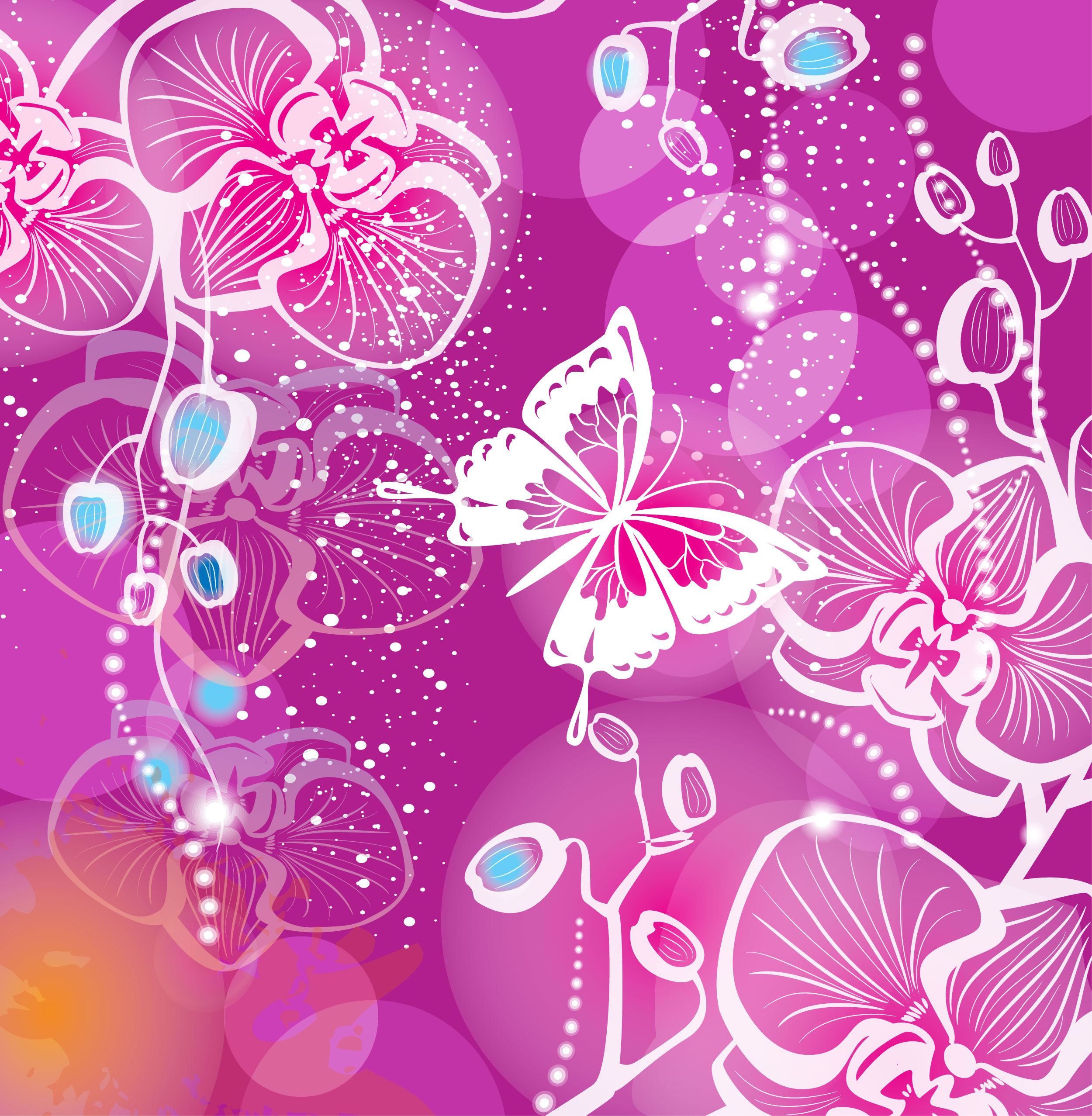 花の背景・壁紙イラスト-白抜き・胡蝶蘭・紫