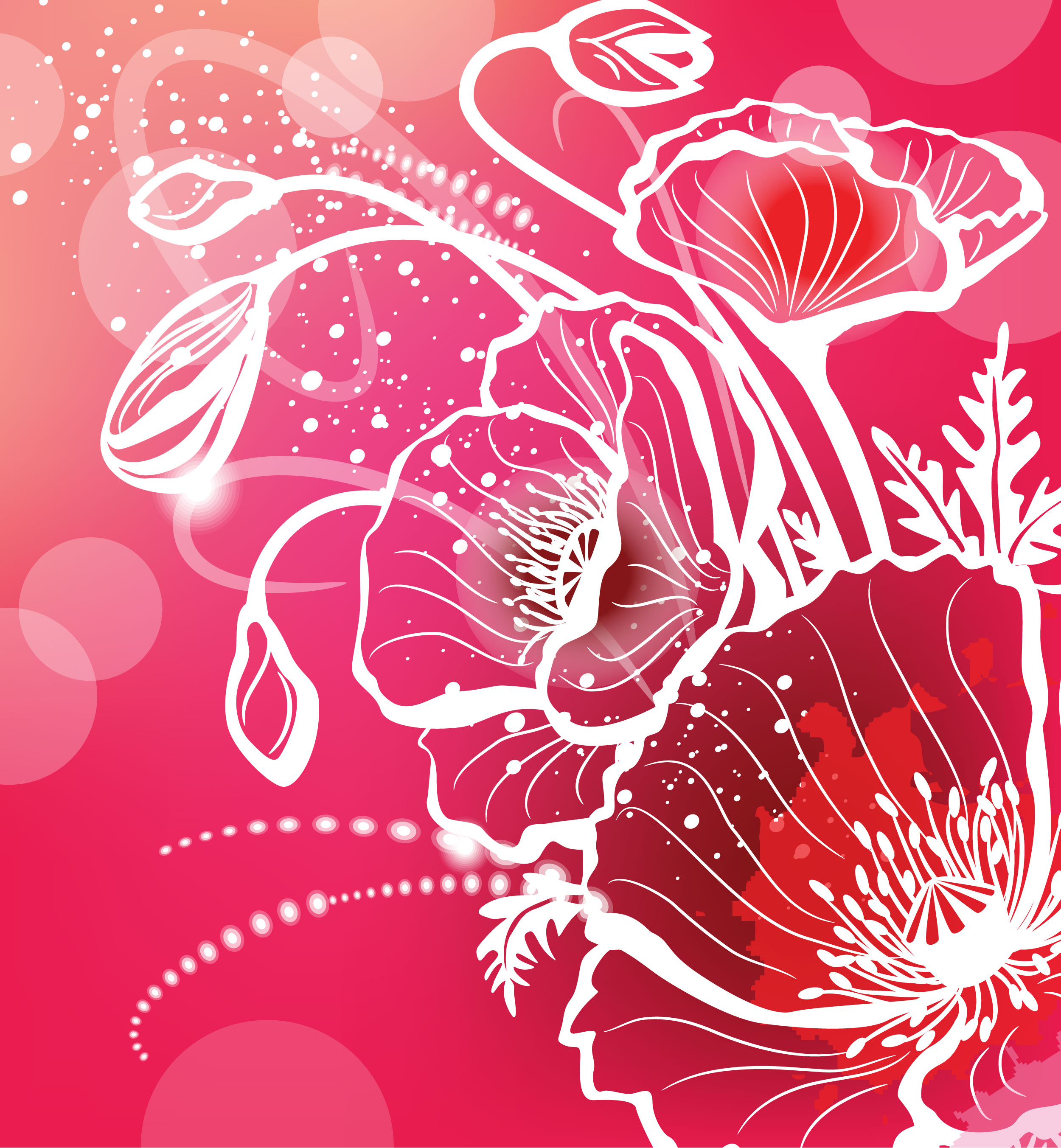 赤い花のイラスト-白抜き・赤紫・ポピー