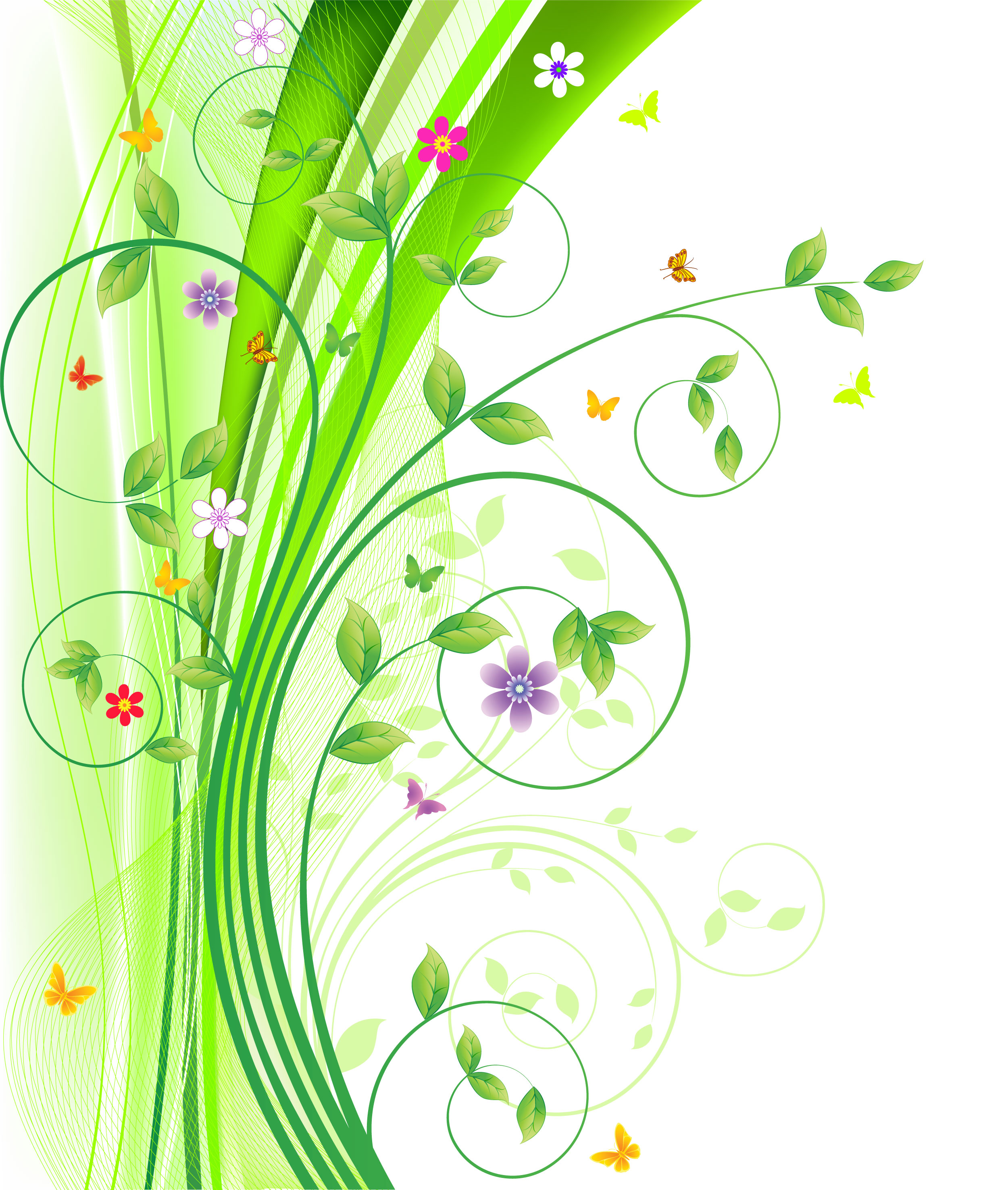 花のイラスト フリー素材 壁紙 背景no 729 黄緑ライン 茎葉 曲線