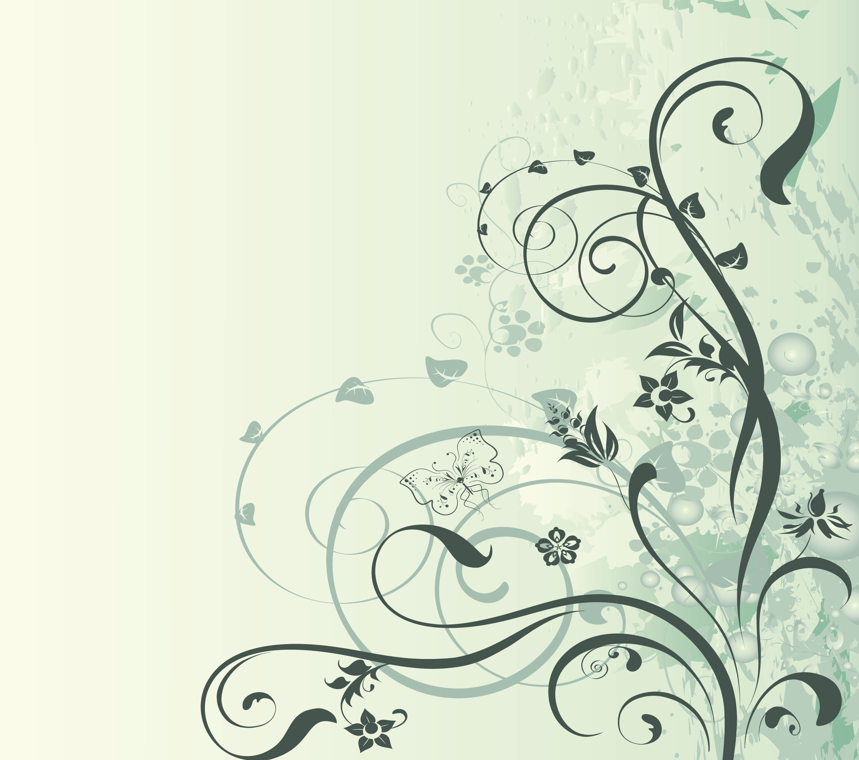 花のイラスト フリー素材 壁紙 背景no 731 薄緑 シルエット 蝶