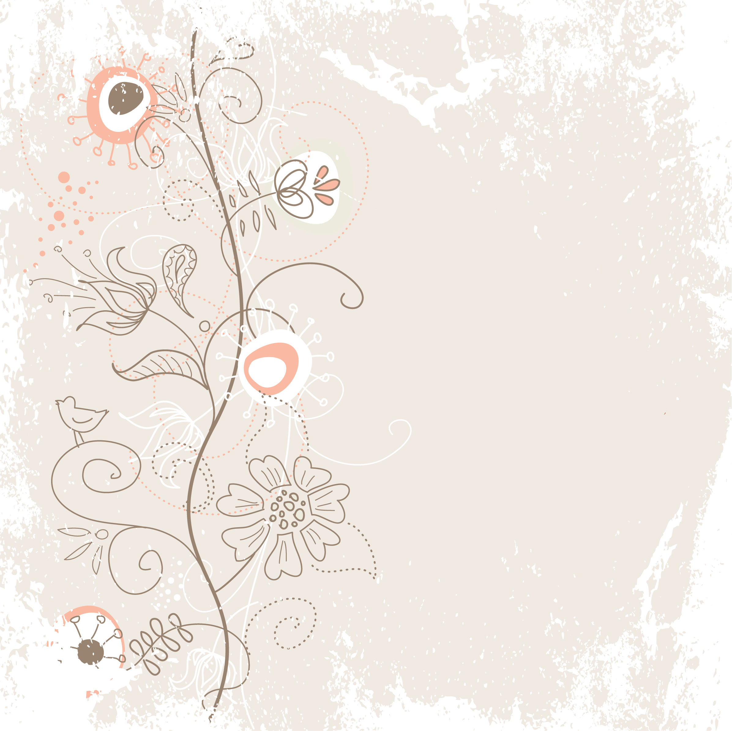 花のイラスト フリー素材 壁紙 背景no 172 ポップ 細いライン 鳥