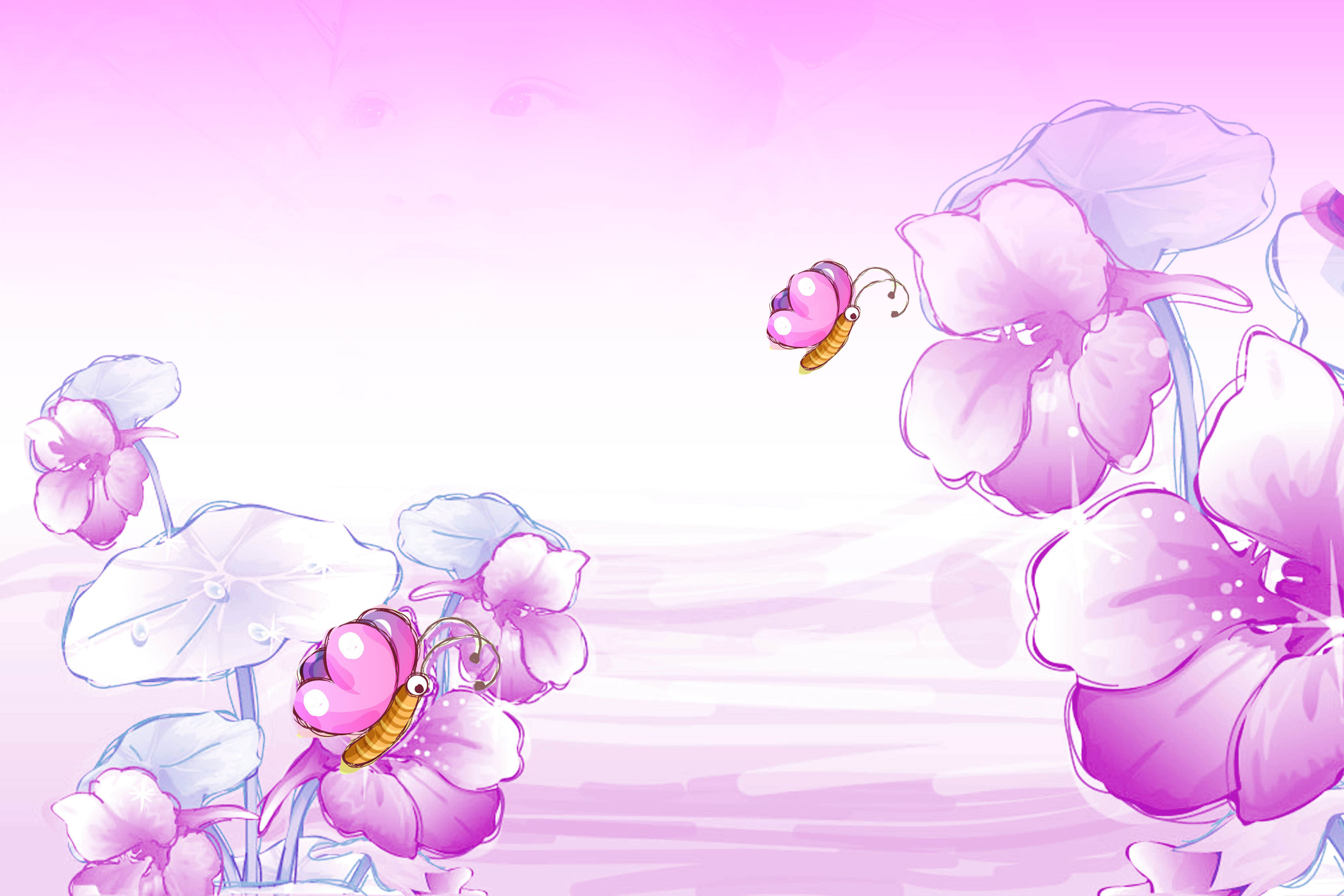 花のイラスト フリー素材 壁紙 背景no 756 手書き風 紫 蝶