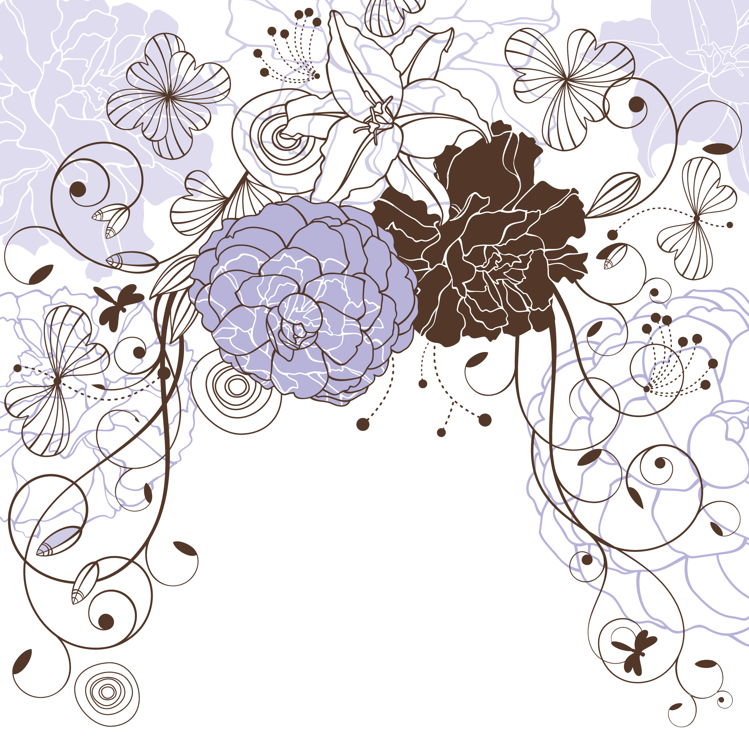 花のイラスト フリー素材 壁紙 背景no 766 白黒青 バラ ユリ