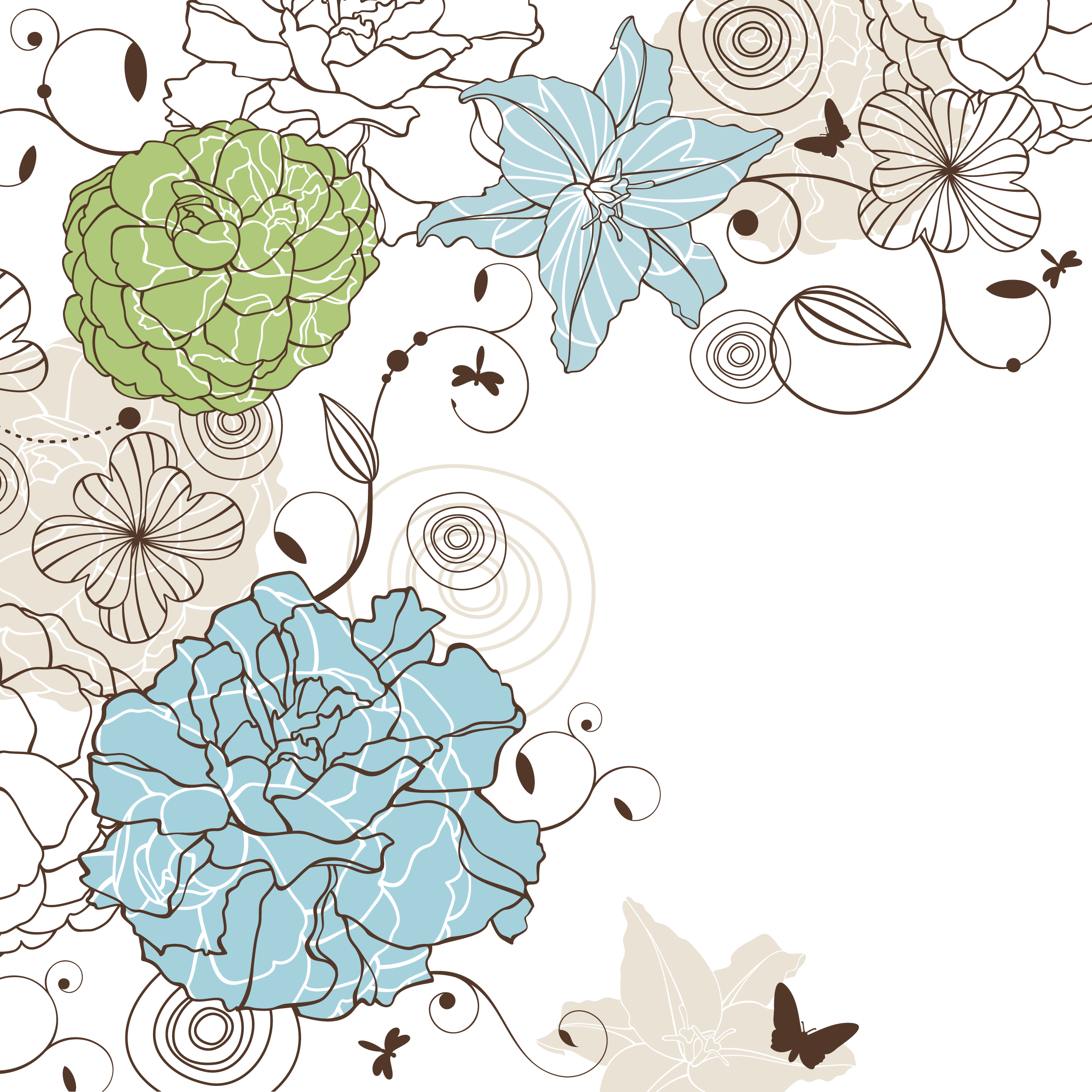 花のイラスト フリー素材 壁紙 背景no 767 青緑 バラ ユリ