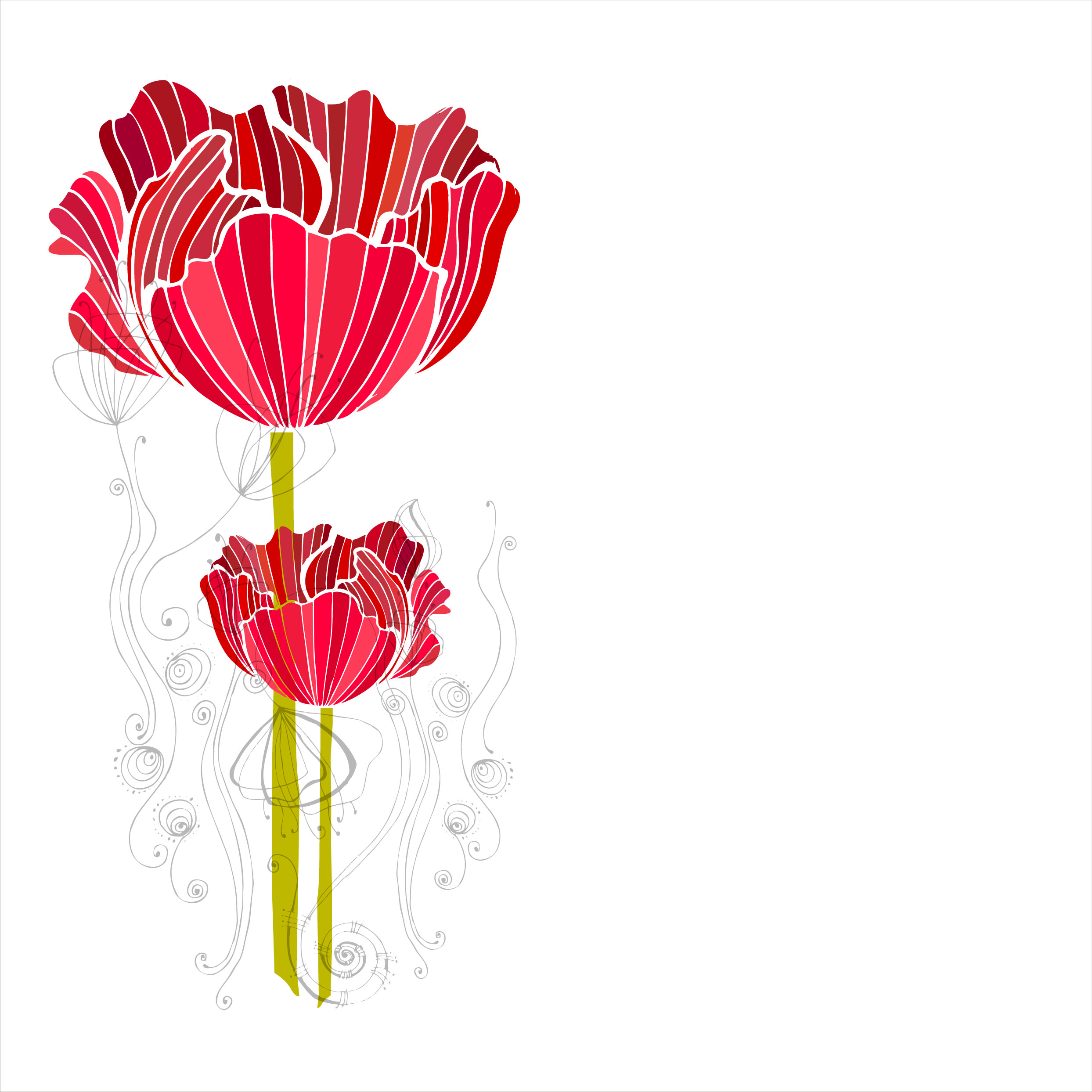 赤い花のイラスト-赤・縦縞模様