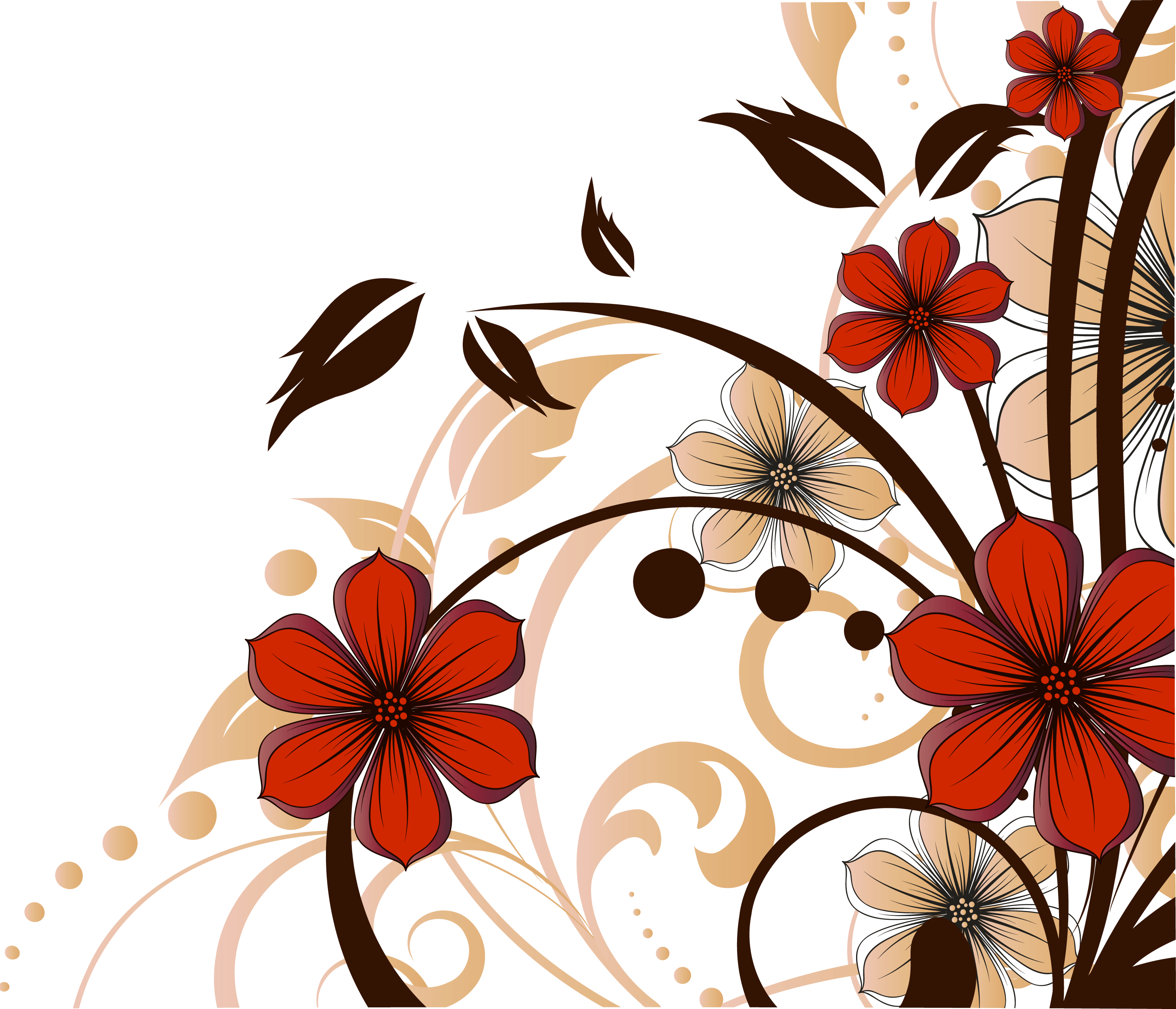 花のイラスト フリー素材 壁紙 背景no 780 赤茶黒 曲線ライン