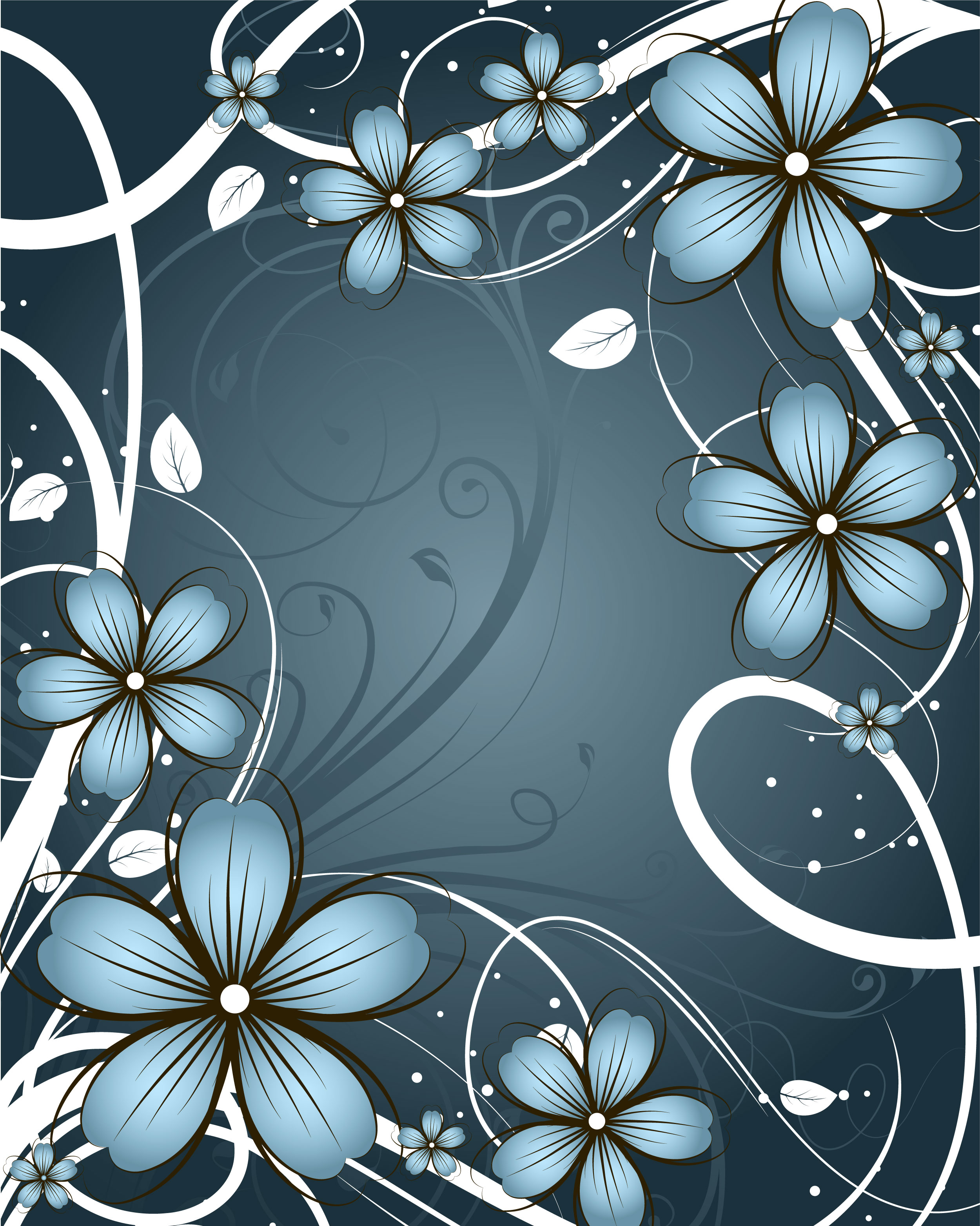花のイラスト フリー素材 壁紙 背景no 287 青 白ライン 葉