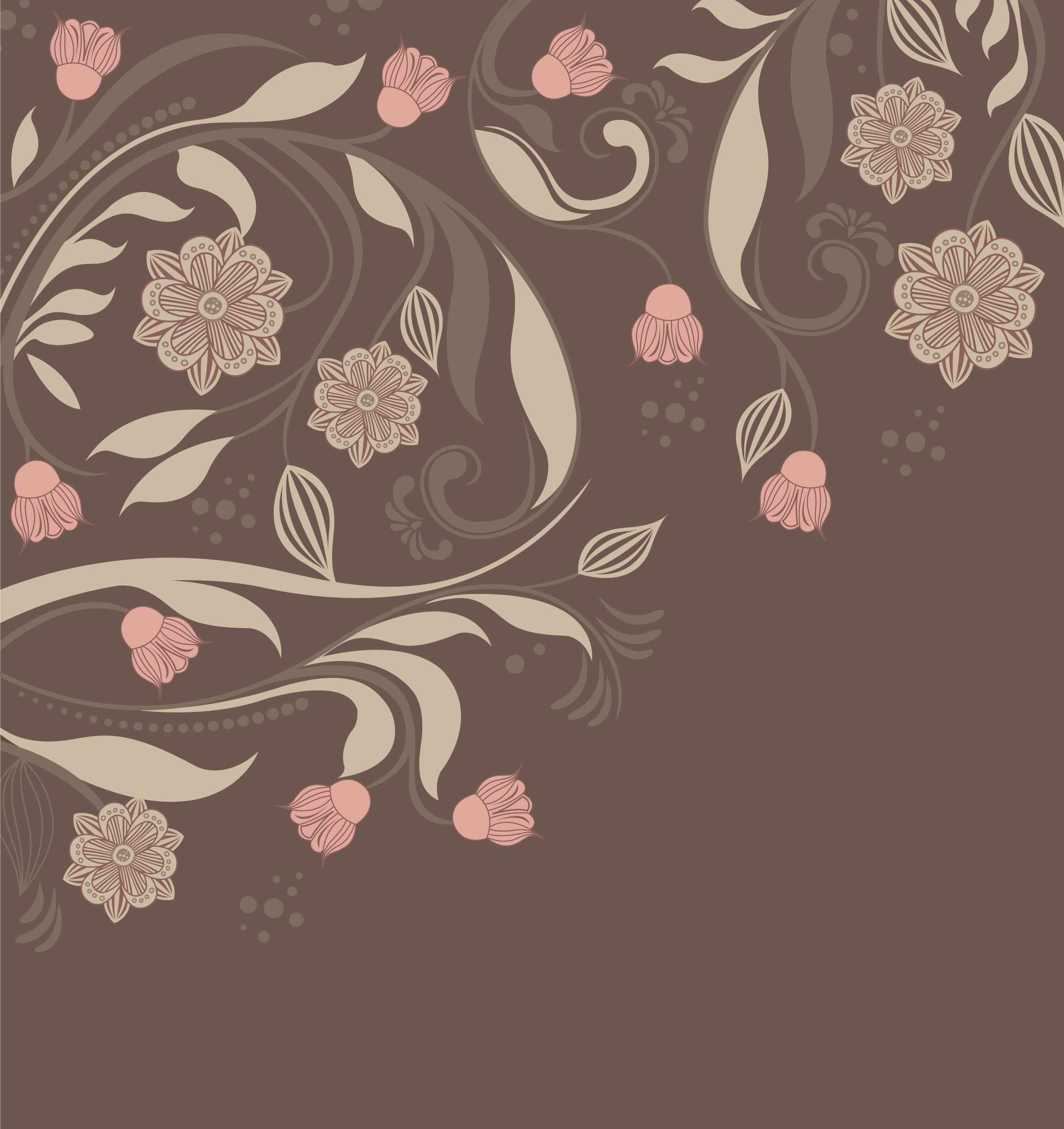 花のイラスト フリー素材 壁紙 背景no 176 濃い茶 茎葉