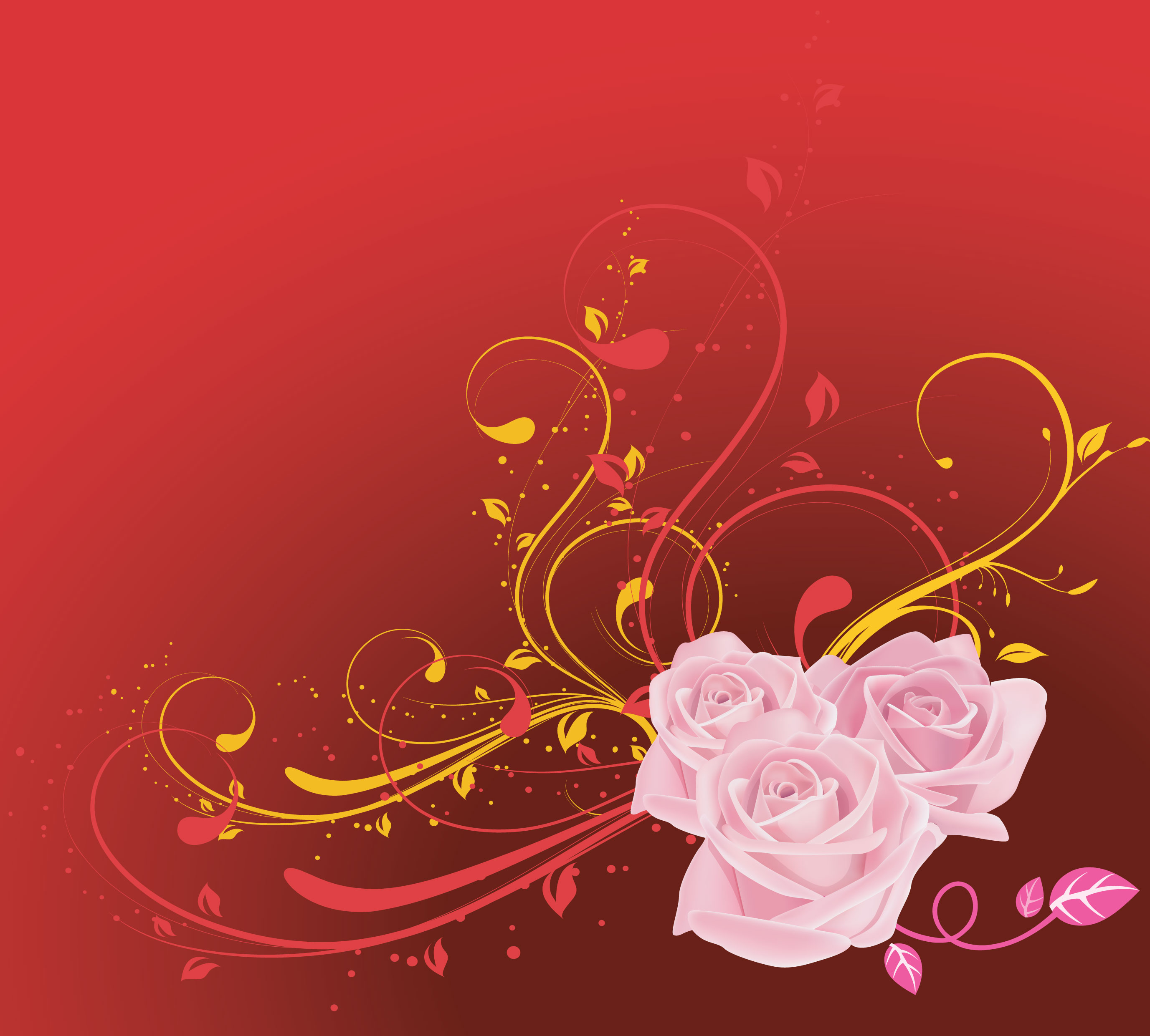 ピンクの花のイラスト フリー素材 壁紙 背景no 694 ピンクのバラ 赤背景