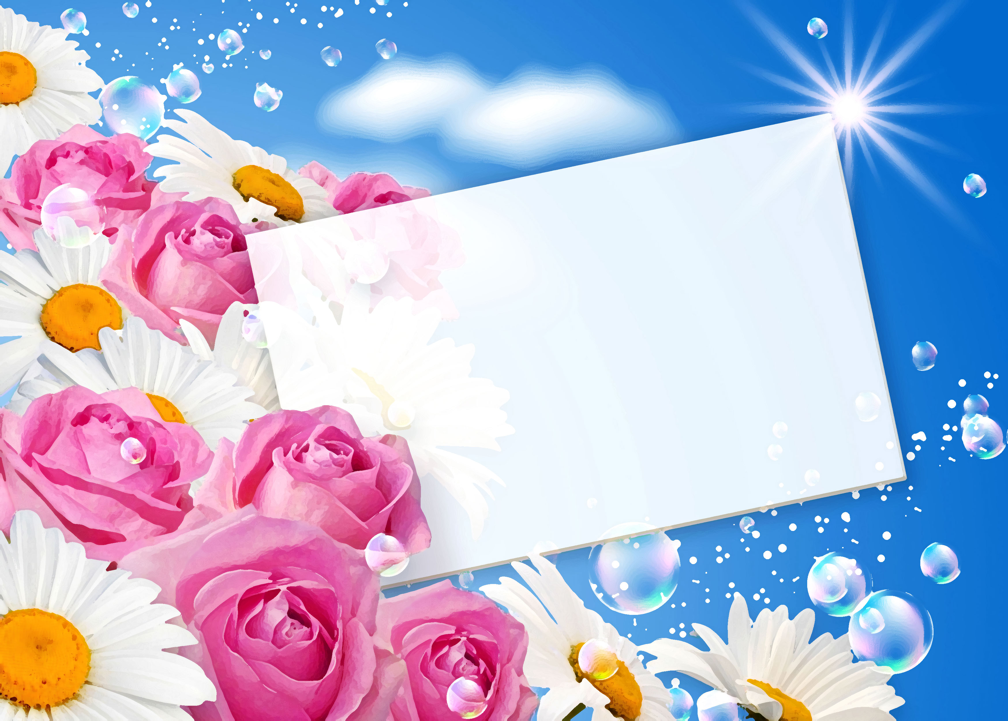 花のイラスト フリー素材 壁紙 背景no 405 カード 青空 バラ