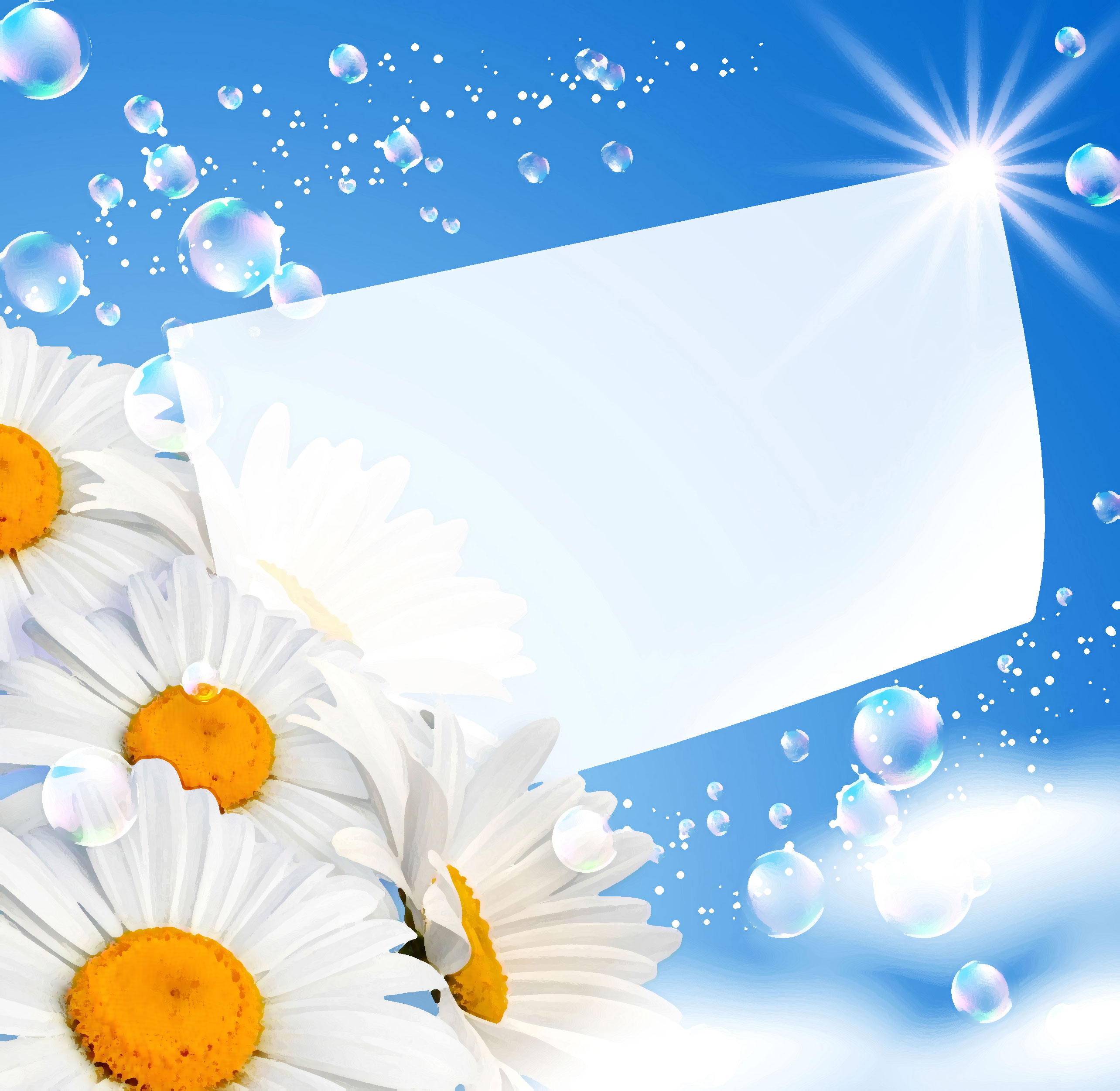 白いの花のイラスト フリー素材 背景 壁紙no 444 カード 青空 白黄