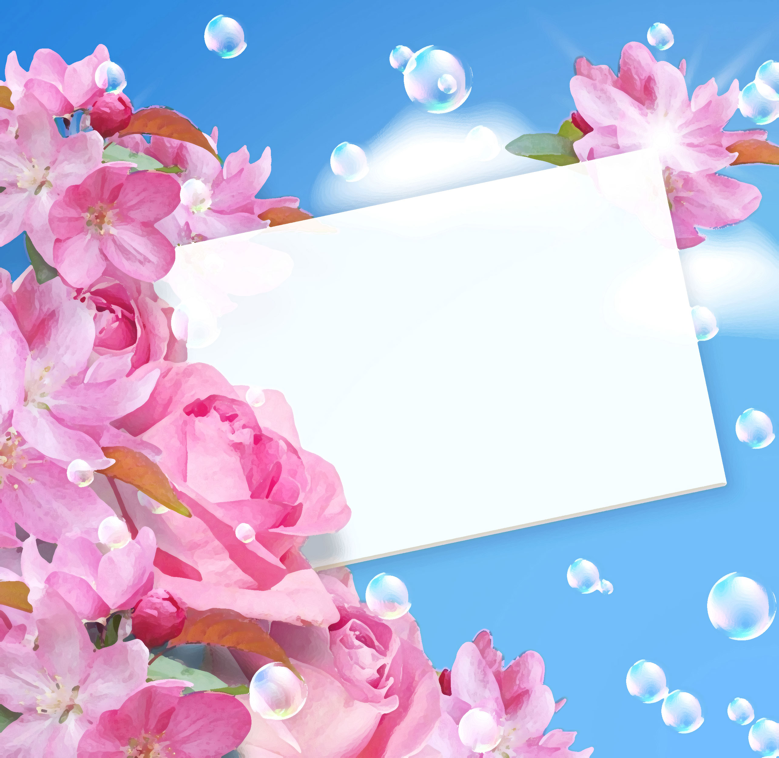 花のイラスト フリー素材 壁紙 背景no 408 カード 青空 ピンク