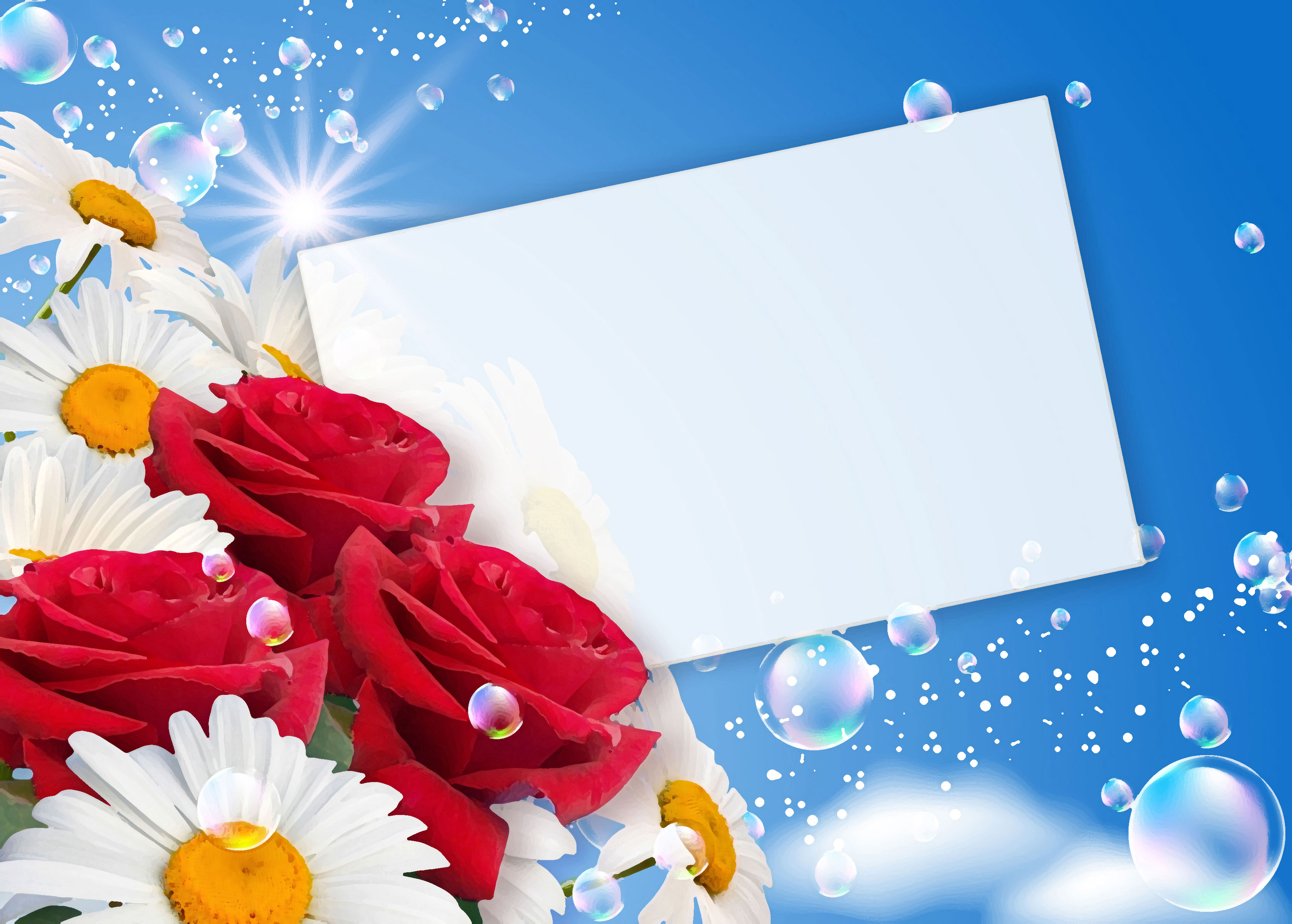 花のイラスト フリー素材 壁紙 背景no 409 カード 青空 赤バラ