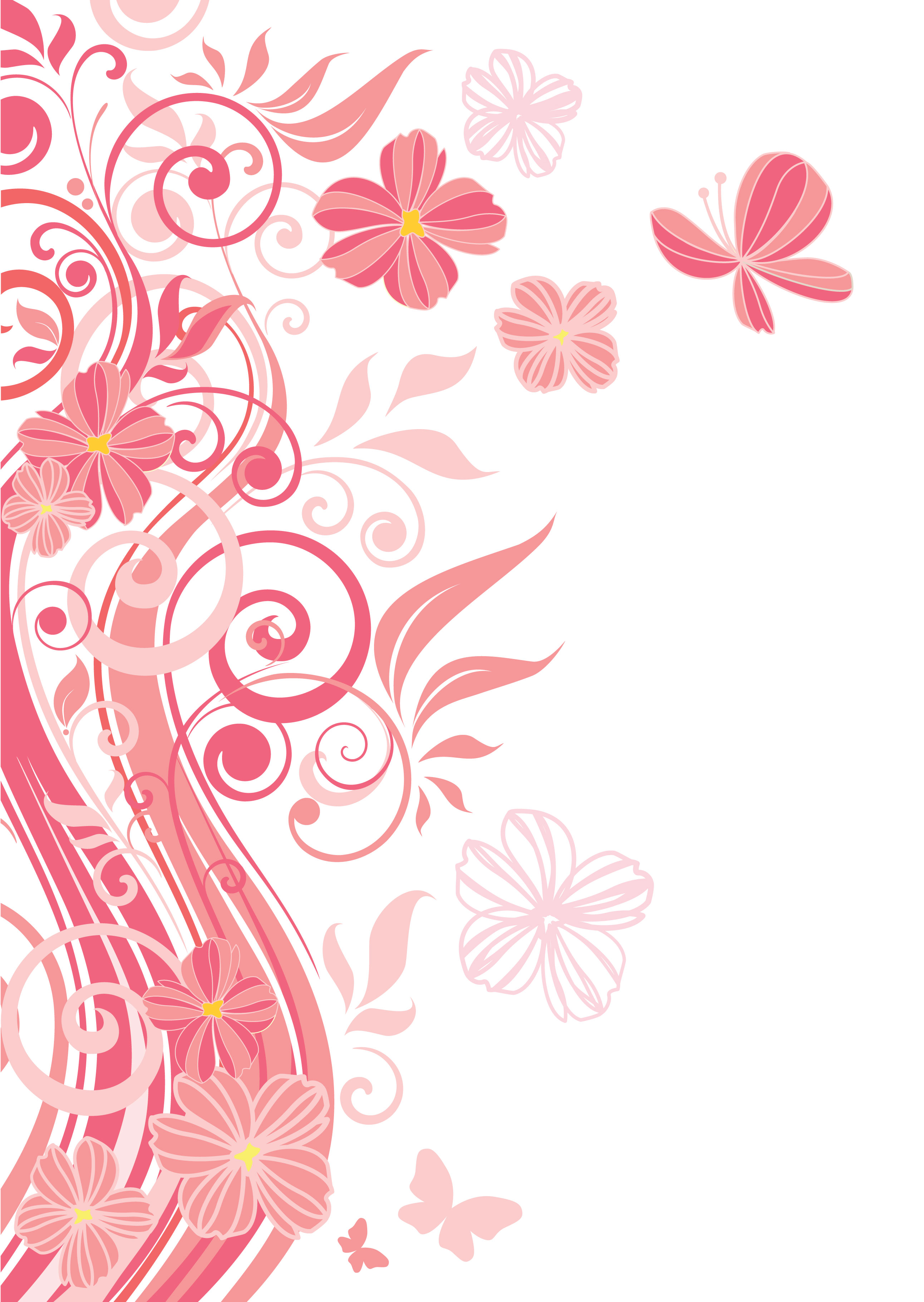 ピンクの花のイラスト フリー素材 壁紙 背景no 712 ピンク 茎葉 蝶