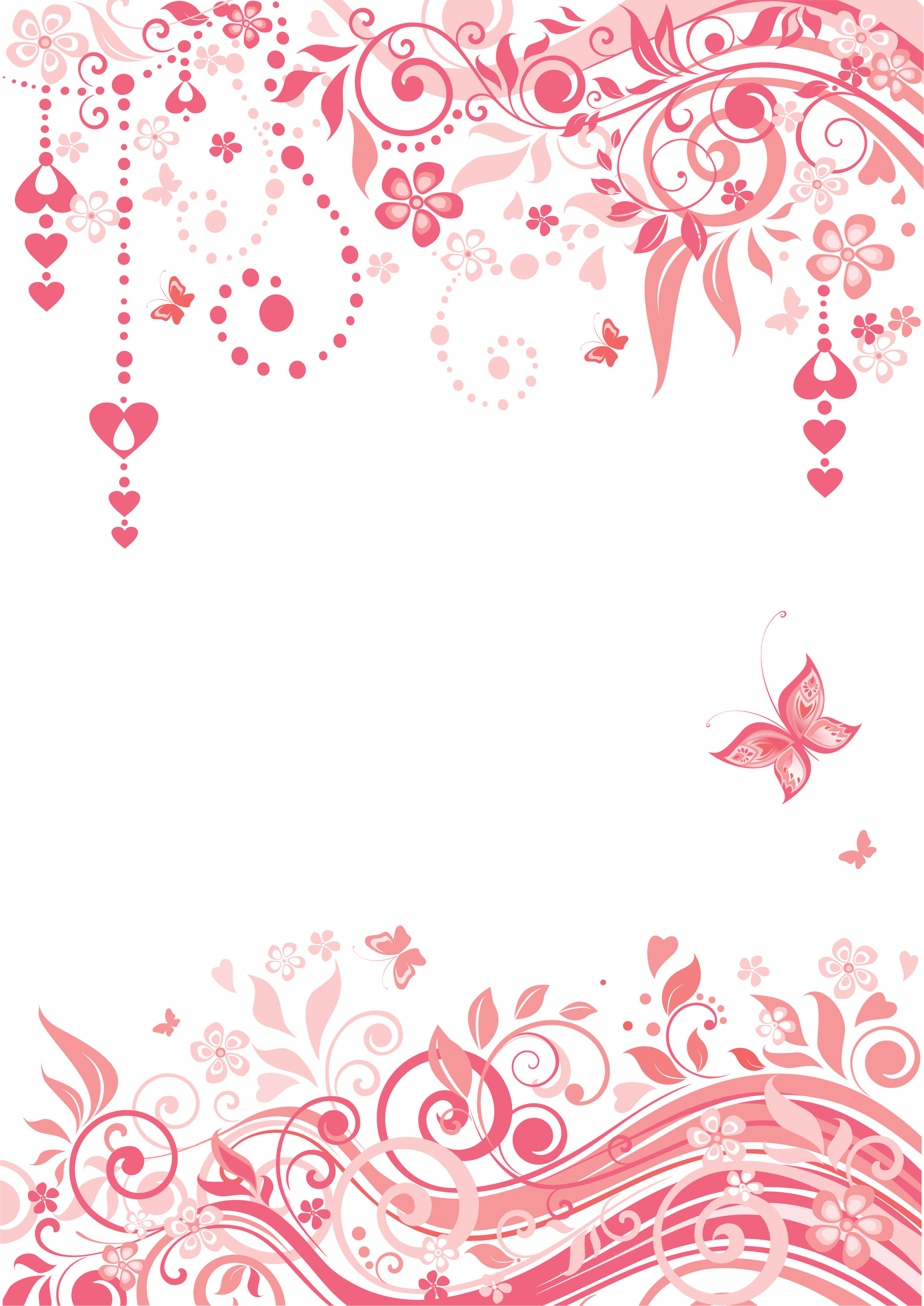 花のイラスト フリー素材 壁紙 背景no 841 赤 ピンク ハート 蝶