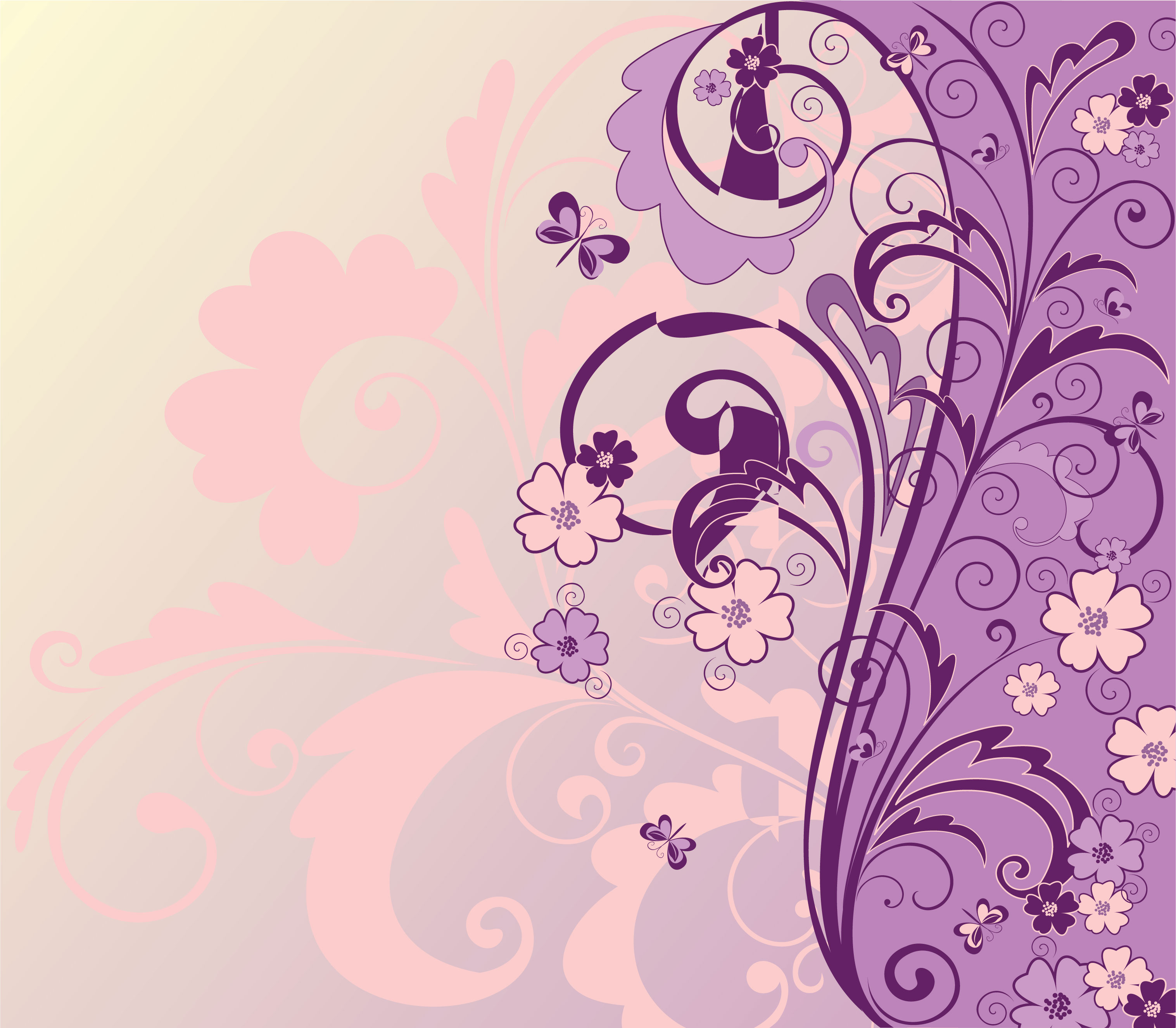 紫色の花のイラスト フリー素材 背景 壁紙no 512 紫とピンク ｓ字ライン