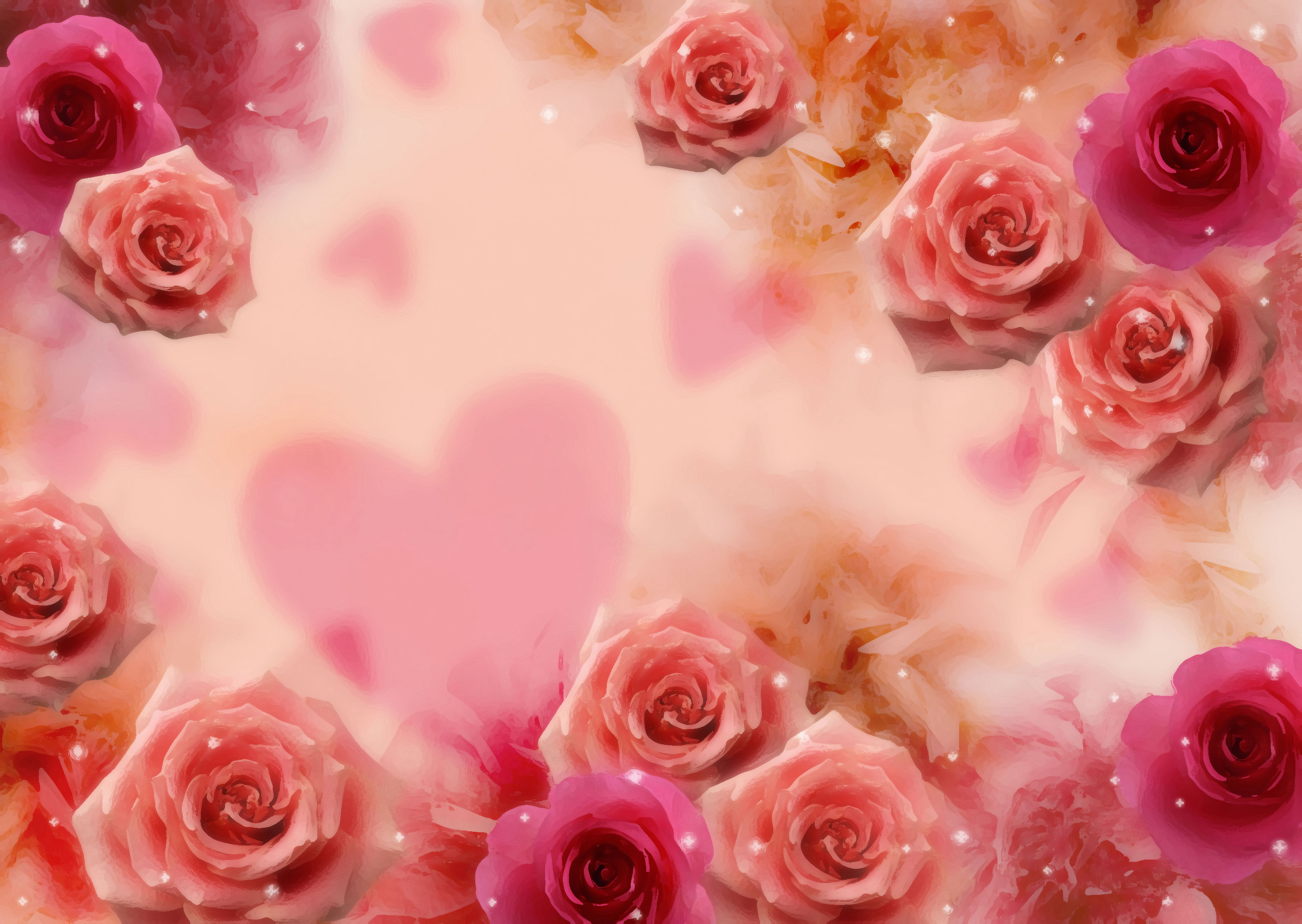 花のイラスト フリー素材 壁紙 背景no 110 赤ピンクのバラ ハート