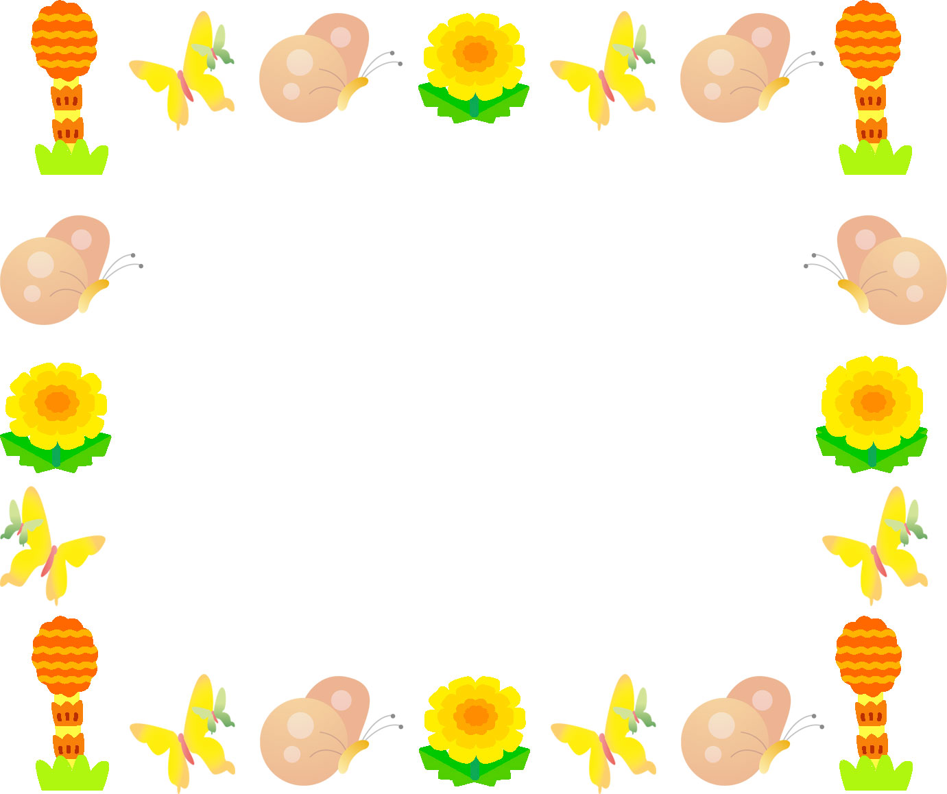 花のフレームのイラスト 画像no 076 たんぽぽ つくし 蝶 無料のフリー素材集 百花繚乱