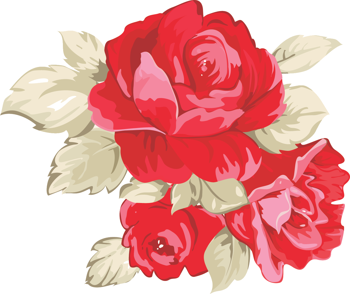 リアルタッチな花のイラスト フリー素材 No 002 赤いバラと葉